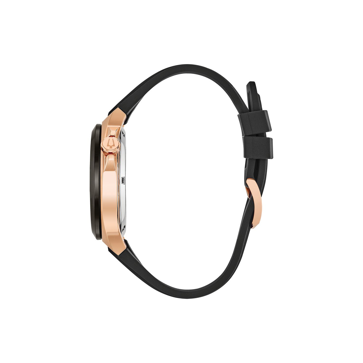 Bulova Mens Maquina Automatic Watch 46mm Rose Gold-Tone Stainless Steel Case Black Silicone Strap with Black Dial