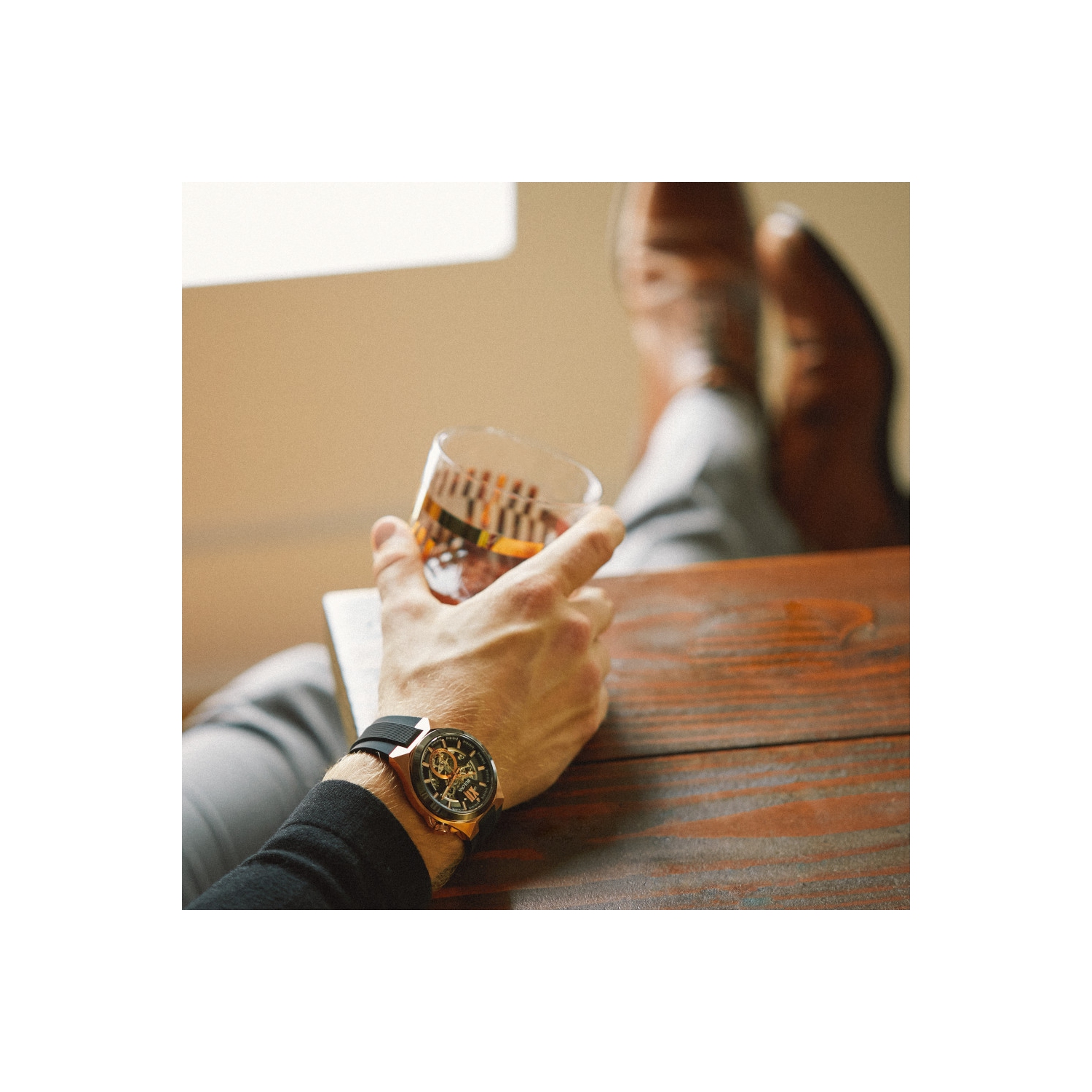 Bulova Mens Maquina Automatic Watch 46mm Rose Gold-Tone Stainless Steel Case Black Silicone Strap with Black Dial