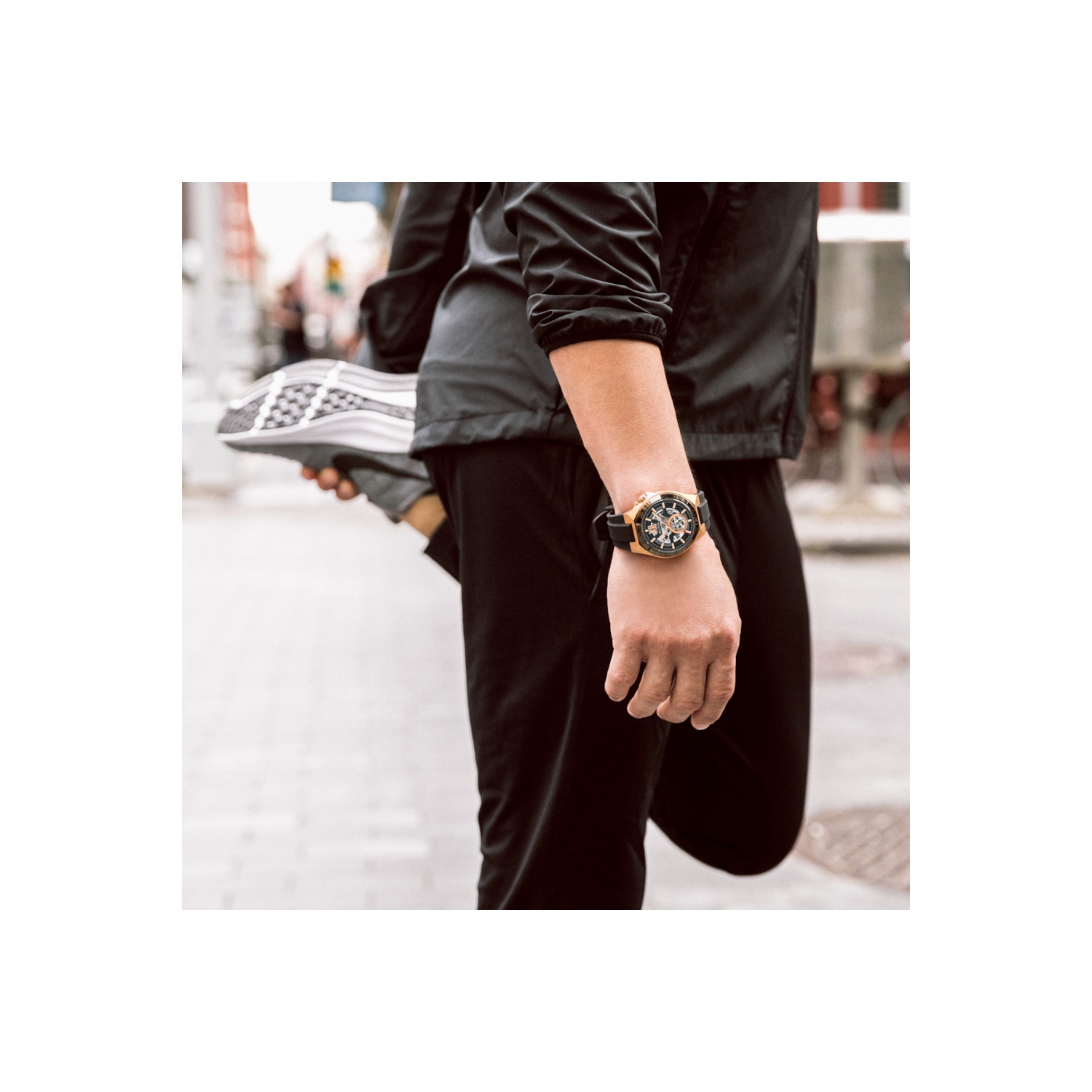 Bulova Mens Maquina Automatic Watch 46mm Rose Gold-Tone Stainless Steel Case Black Silicone Strap with Black Dial