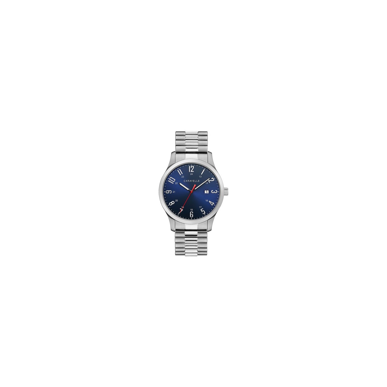 Montre à quartz traditionnelle pour hommes de Caravelle 40,2&nbsp;mm, boîtier en acier inoxydable argenté et cadran bleu
