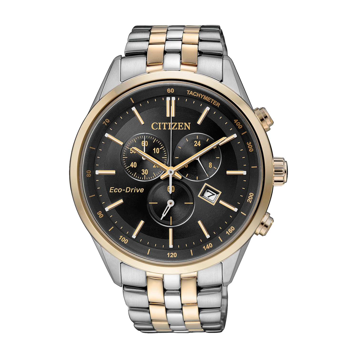 Montre pour hommes Corso Eco-Drive 42 mm de Citizen avec boîtier et bracelet en acier inoxydable rose doré et cadran noir