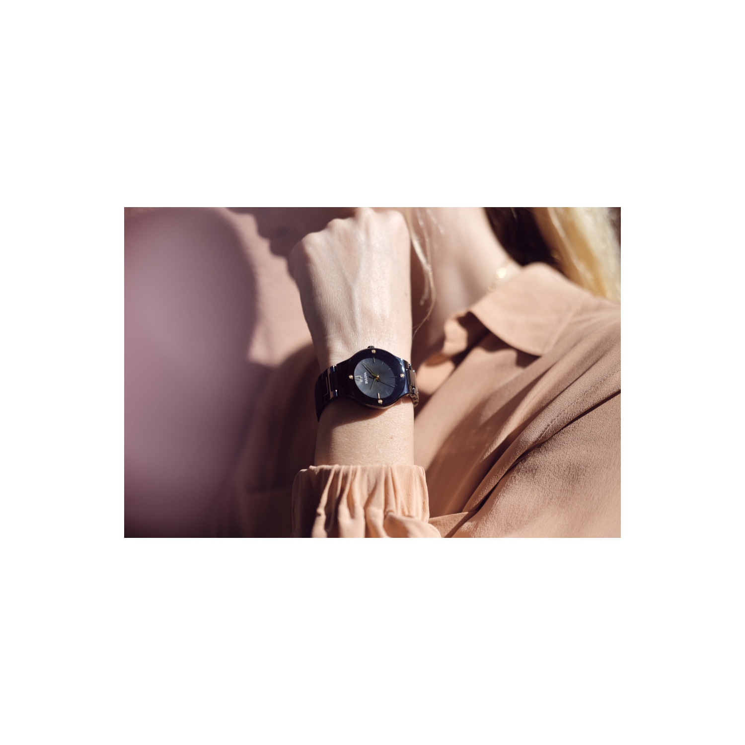 Montre quartz Millennia pour femmes de Bulova 34,5&nbsp;mm avec boîtier céramique noire et boîtier en inox et bracelet céramique noir avec cadran noir