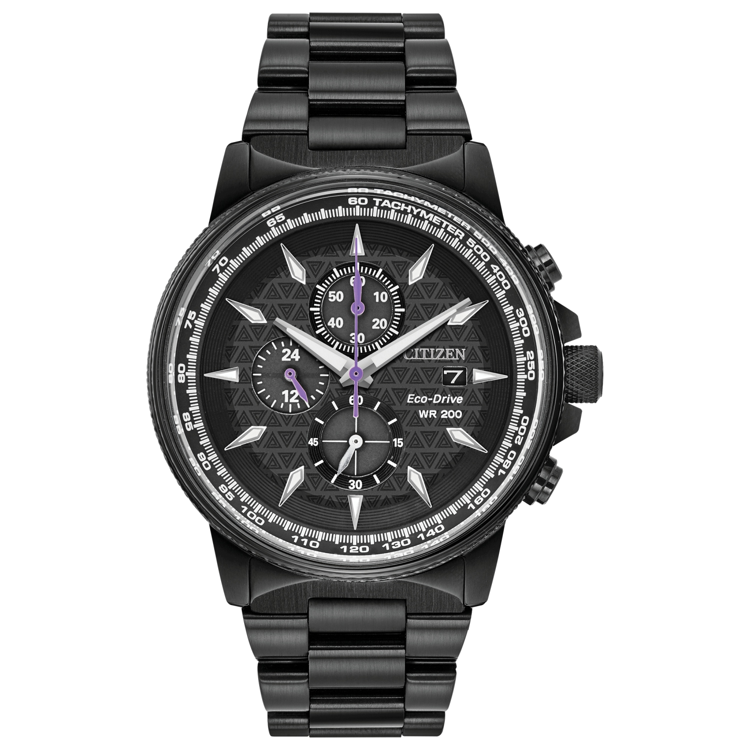 Montre pour hommes Marvel Black Panther Eco-Drive de Citizen 42&nbsp;mm avec boîtier et bracelet en inox noir et cadran noir