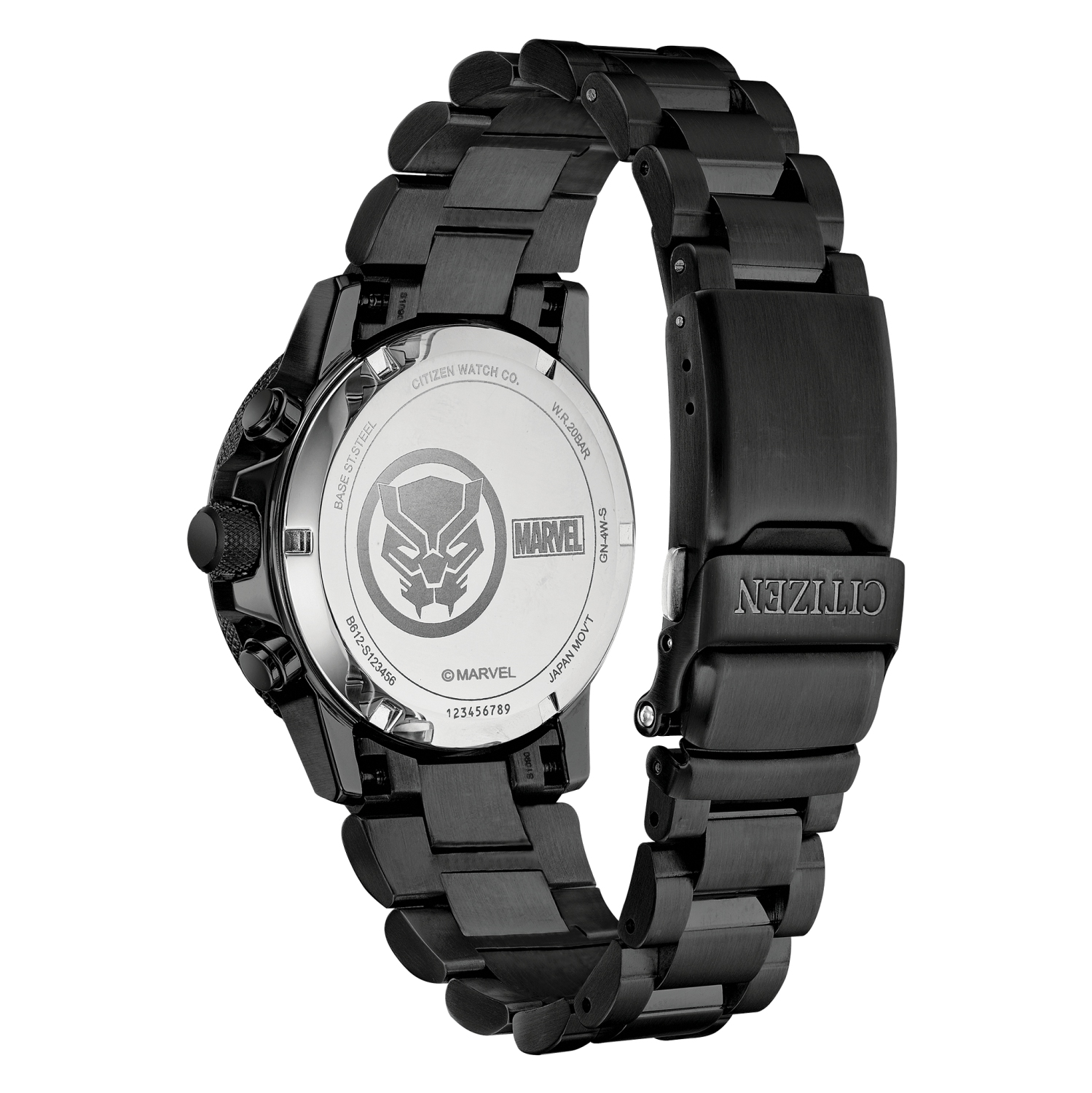 Montre pour hommes Marvel Black Panther Eco-Drive de Citizen 42&nbsp;mm avec boîtier et bracelet en inox noir et cadran noir