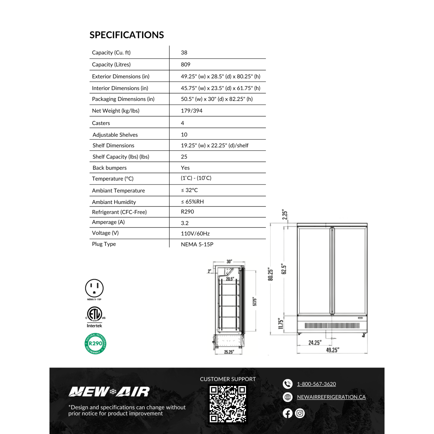 NEW AIR NGR-49-HB Commercial 49" Double Glass Door Refrigerator Merchandiser - Ideal for Convenience Stores, Front of House, Grocery Stores,