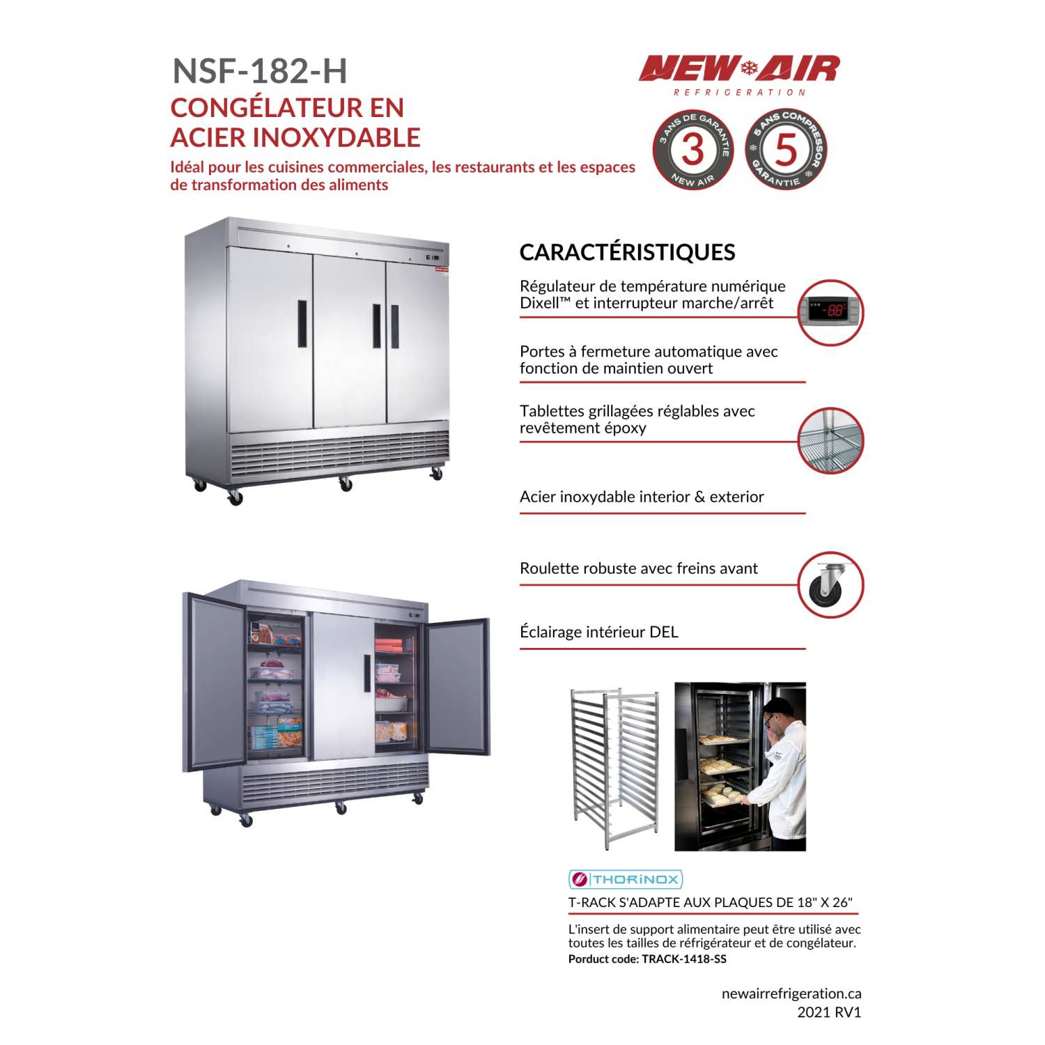 New Air Commercial 82″ 64.8 Cu. Ft. Triple Door FREEZER - Stainless Steel