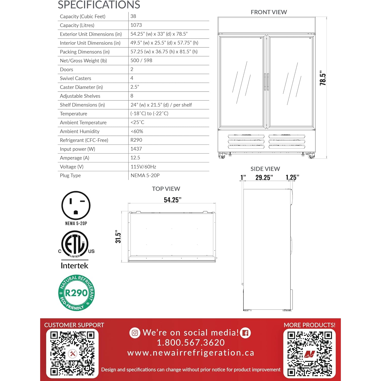 New Air commercial 54 po 43 pi3 avec CONGÉLATEUR DE porte en verre double - Noir