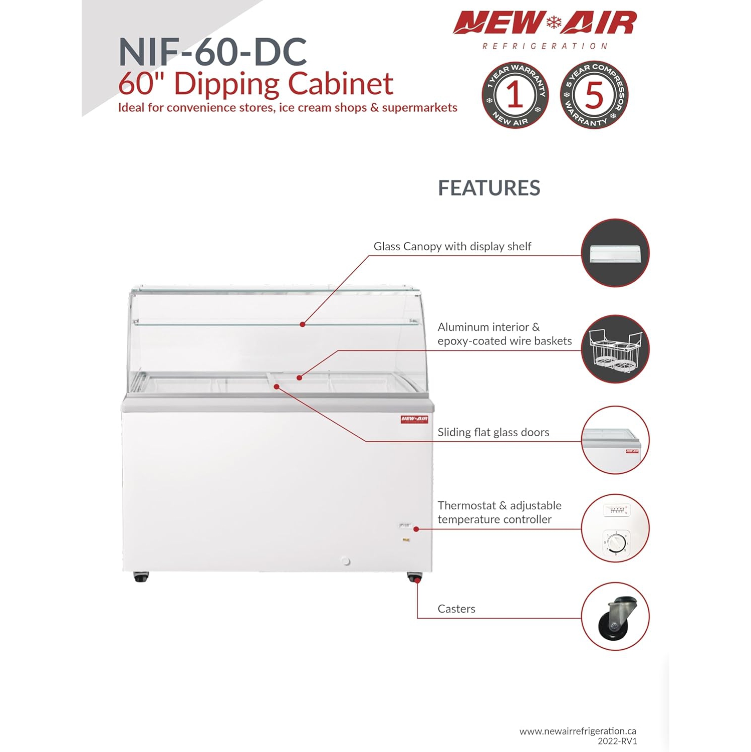 New Air commercial 60 po 16,1 pi3 avec Armoire à crème glacée - Blanc/Gris