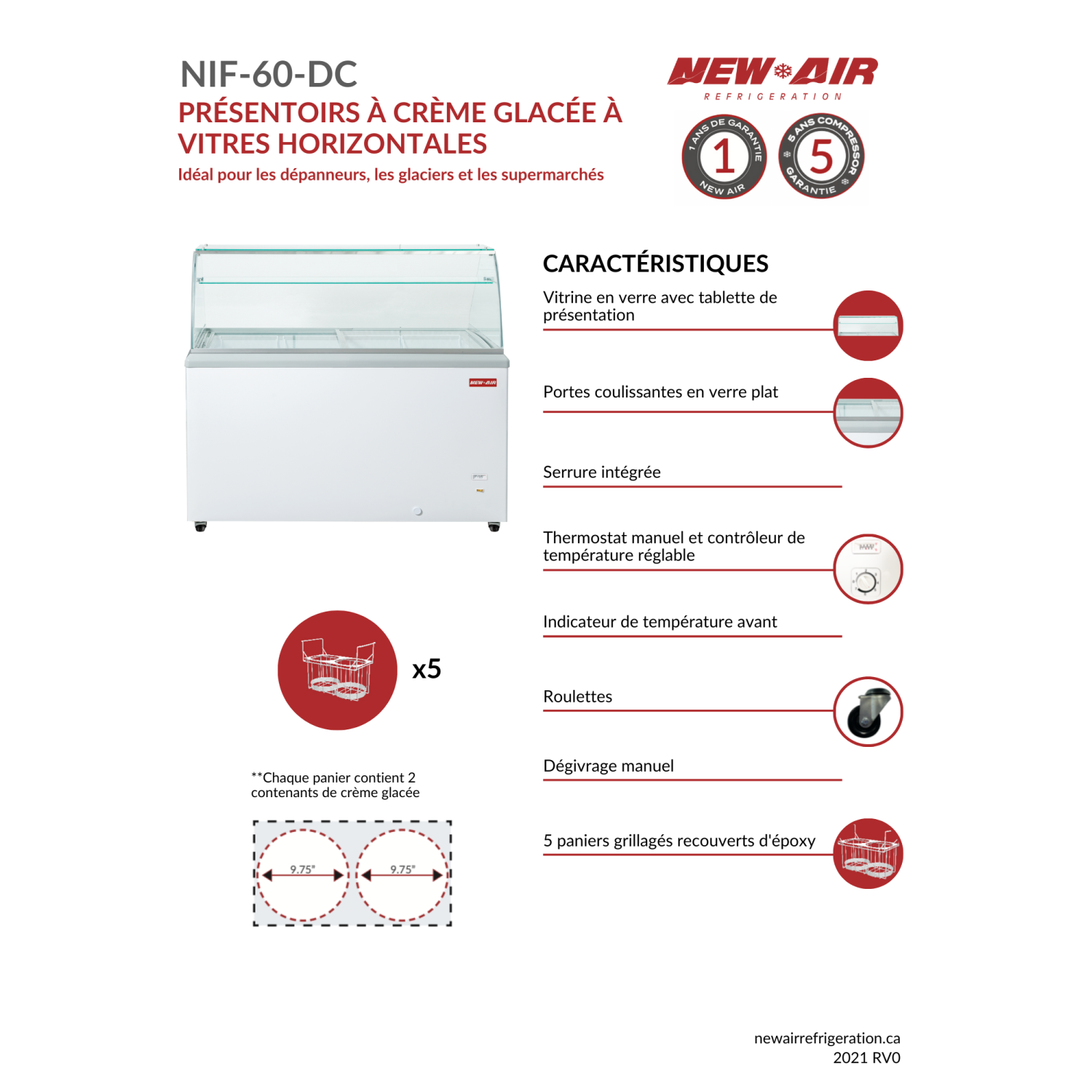 New Air commercial 60 po 16,1 pi3 avec Armoire à crème glacée - Blanc/Gris