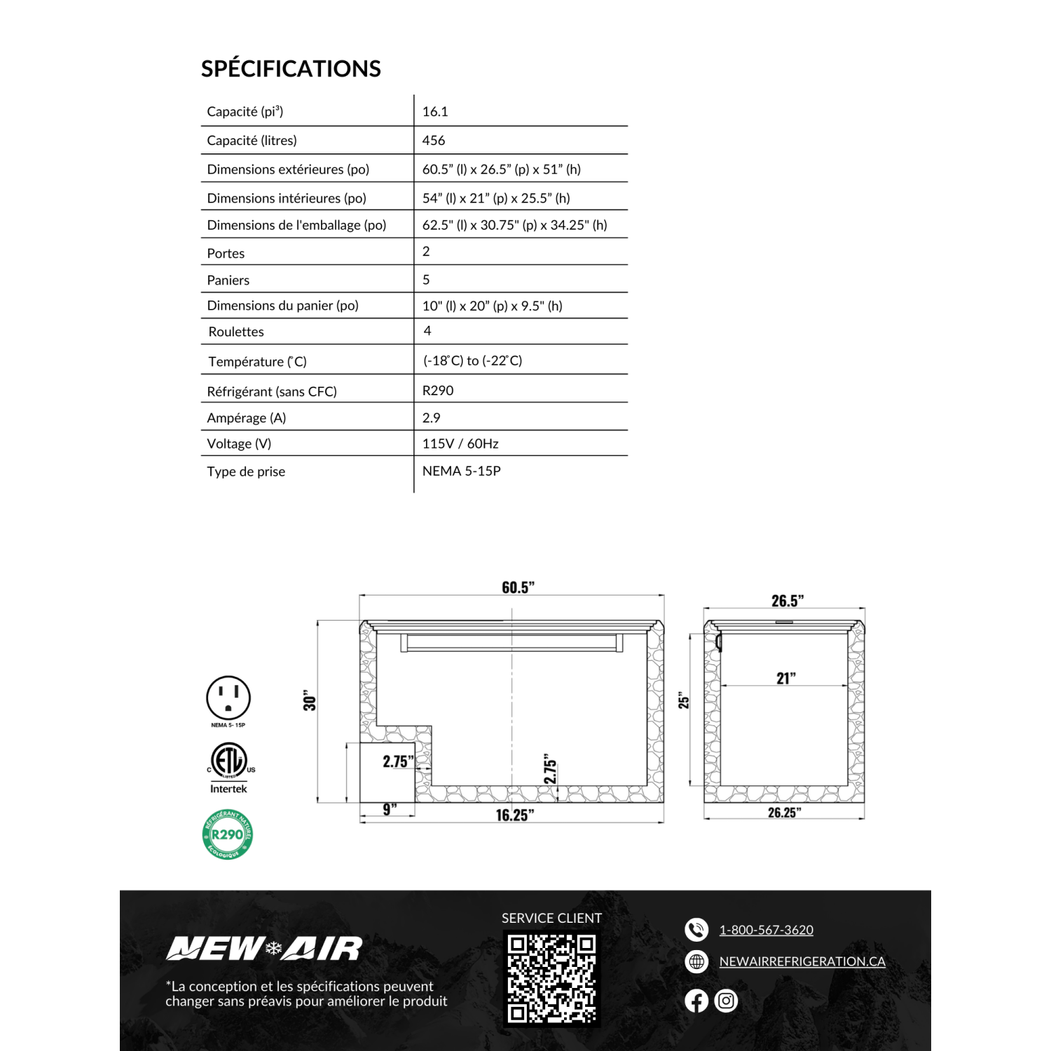 New Air commercial 60 po 16,1 pi3 avec Armoire à crème glacée - Blanc/Gris
