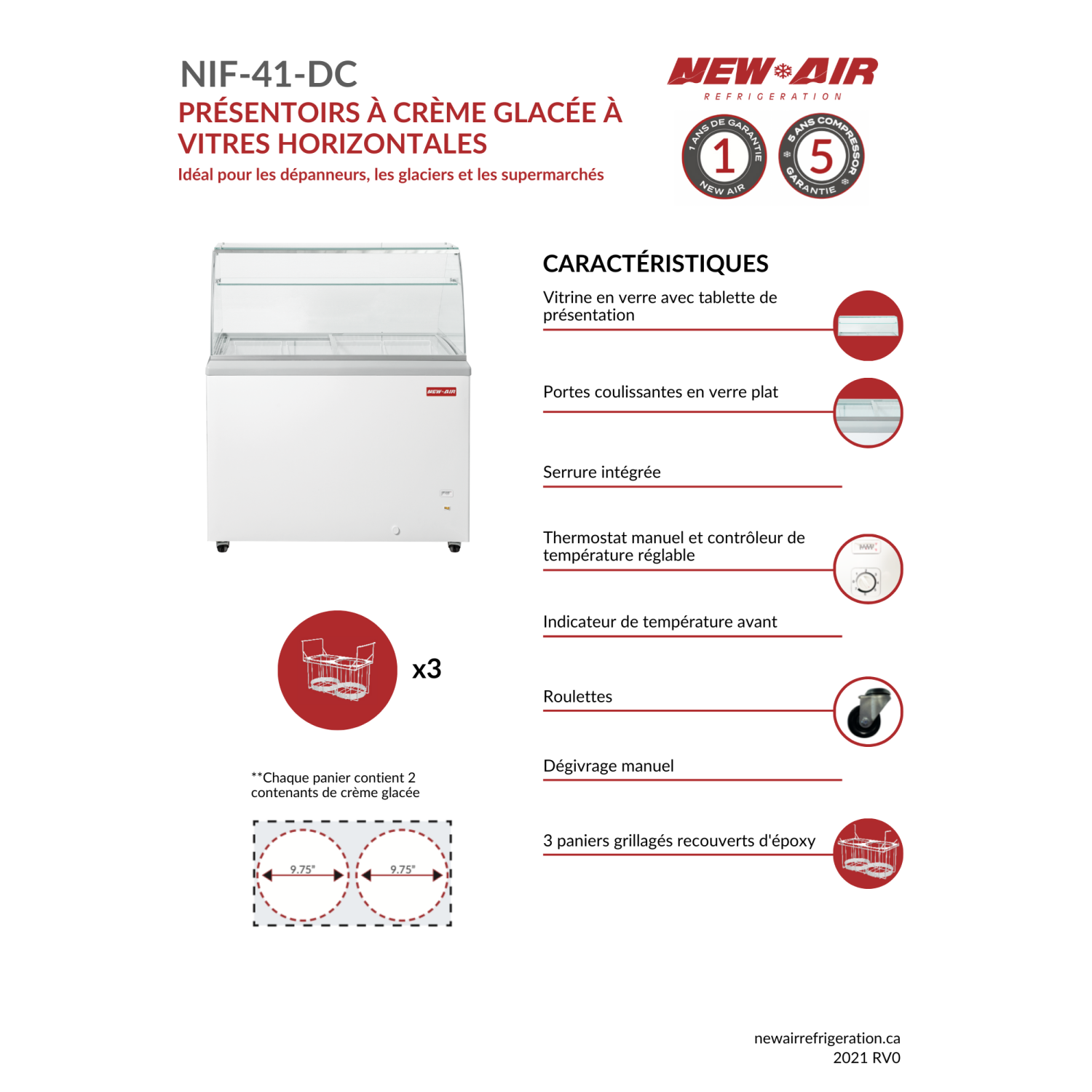 New Air Commercial 41" 9.9 Cu. Ft. Ice Cream Dipping Cabinet - White/Grey