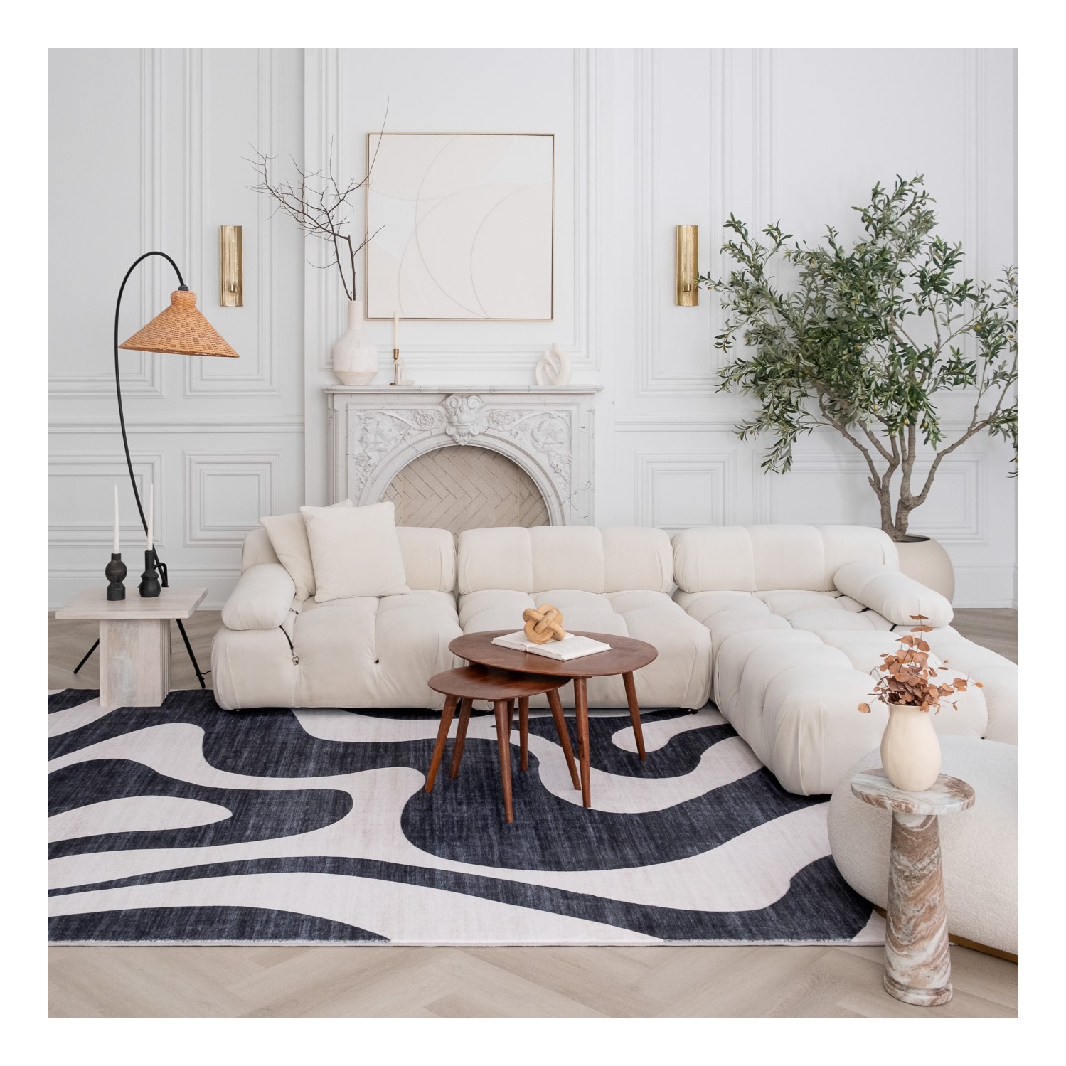 Rug Branch Elliot Contemporary Abstract Wave Black/White Area Rug