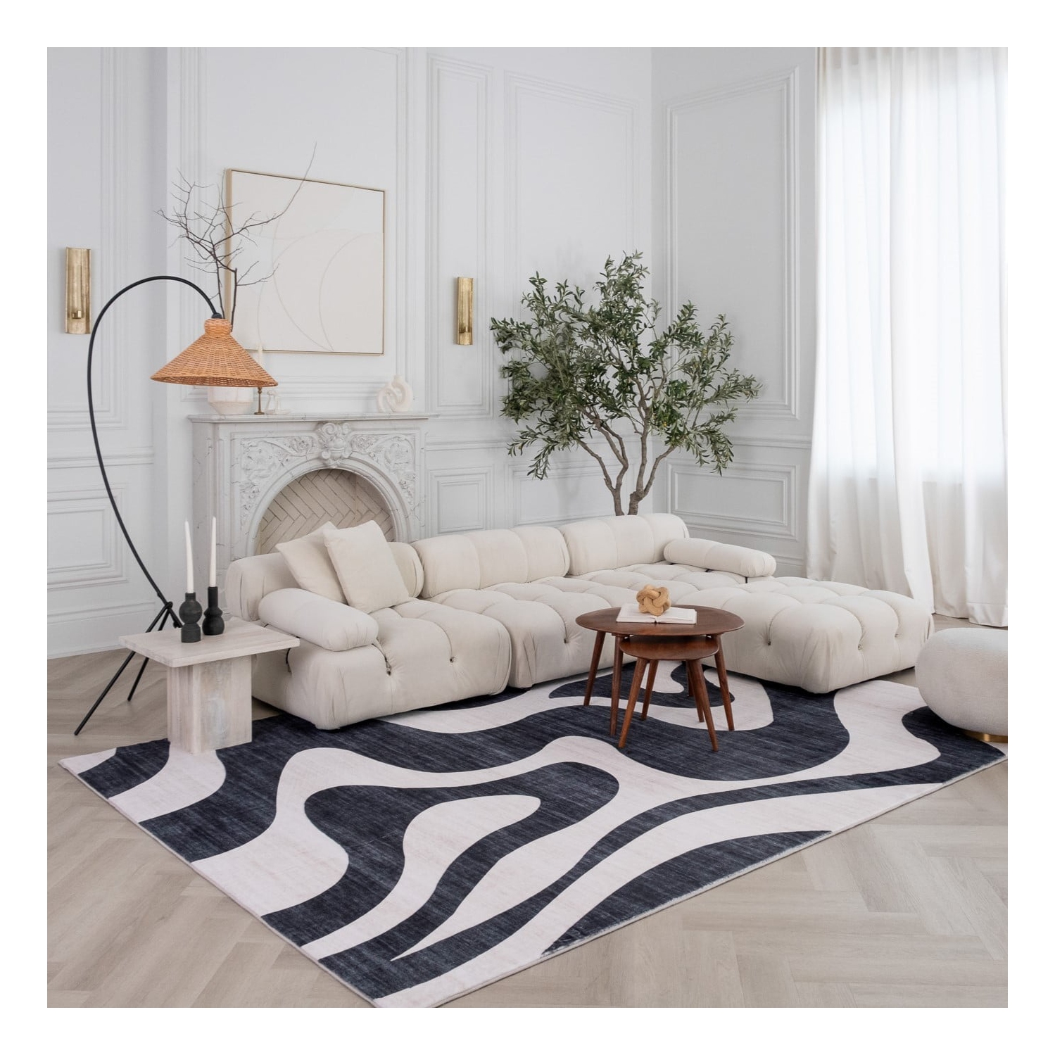 Rug Branch Elliot Contemporary Abstract Wave Black/White Area Rug