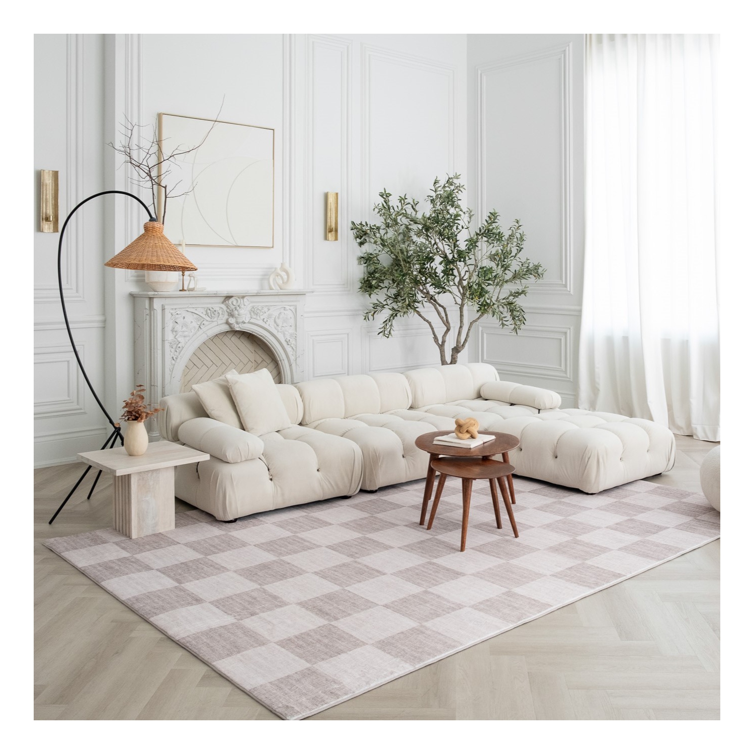 Rug Branch Emil Contemporary Checkered Beige/Brown Area Rug