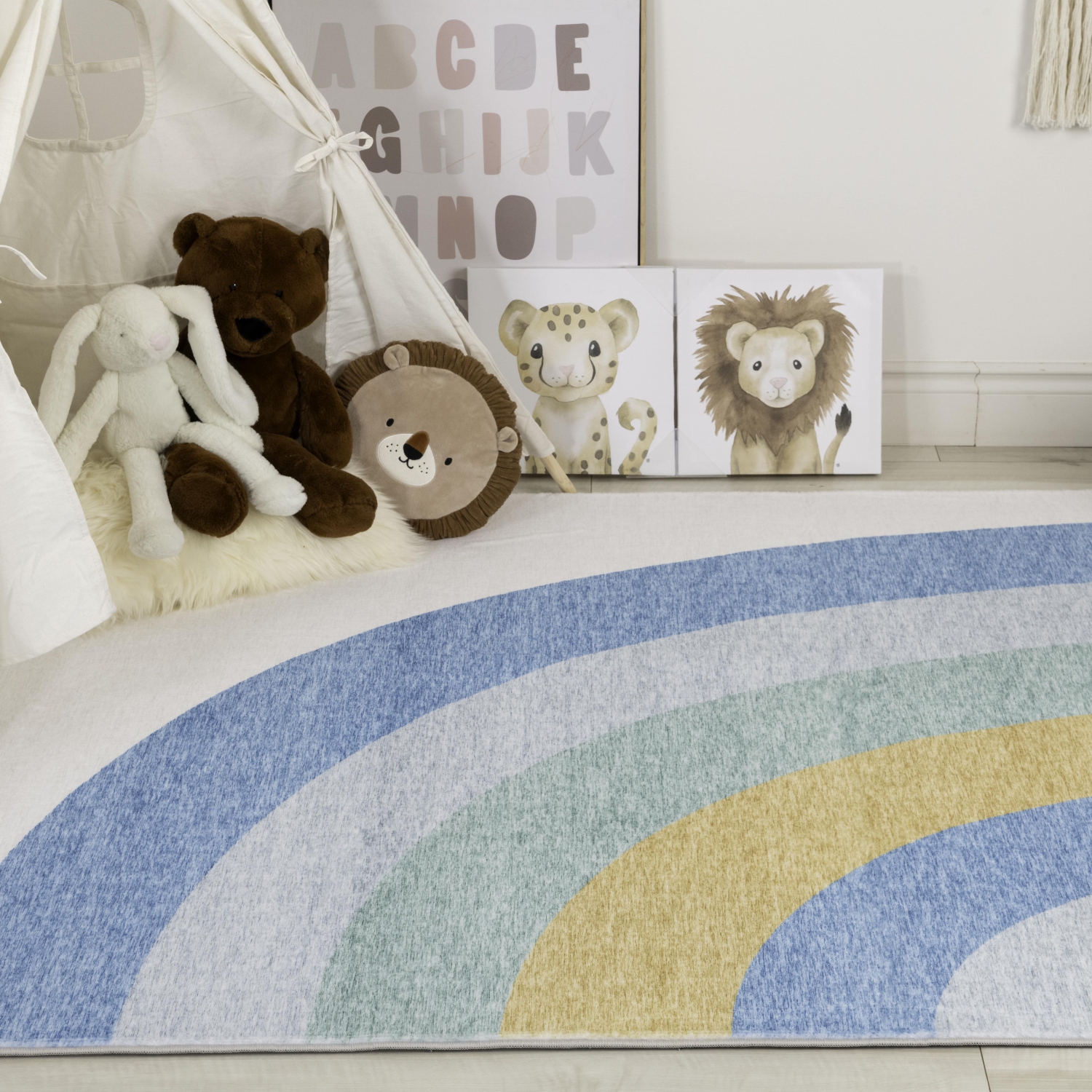 Rug Branch Skye Modern Rainbow Blue/Ivory Kids Area Rug