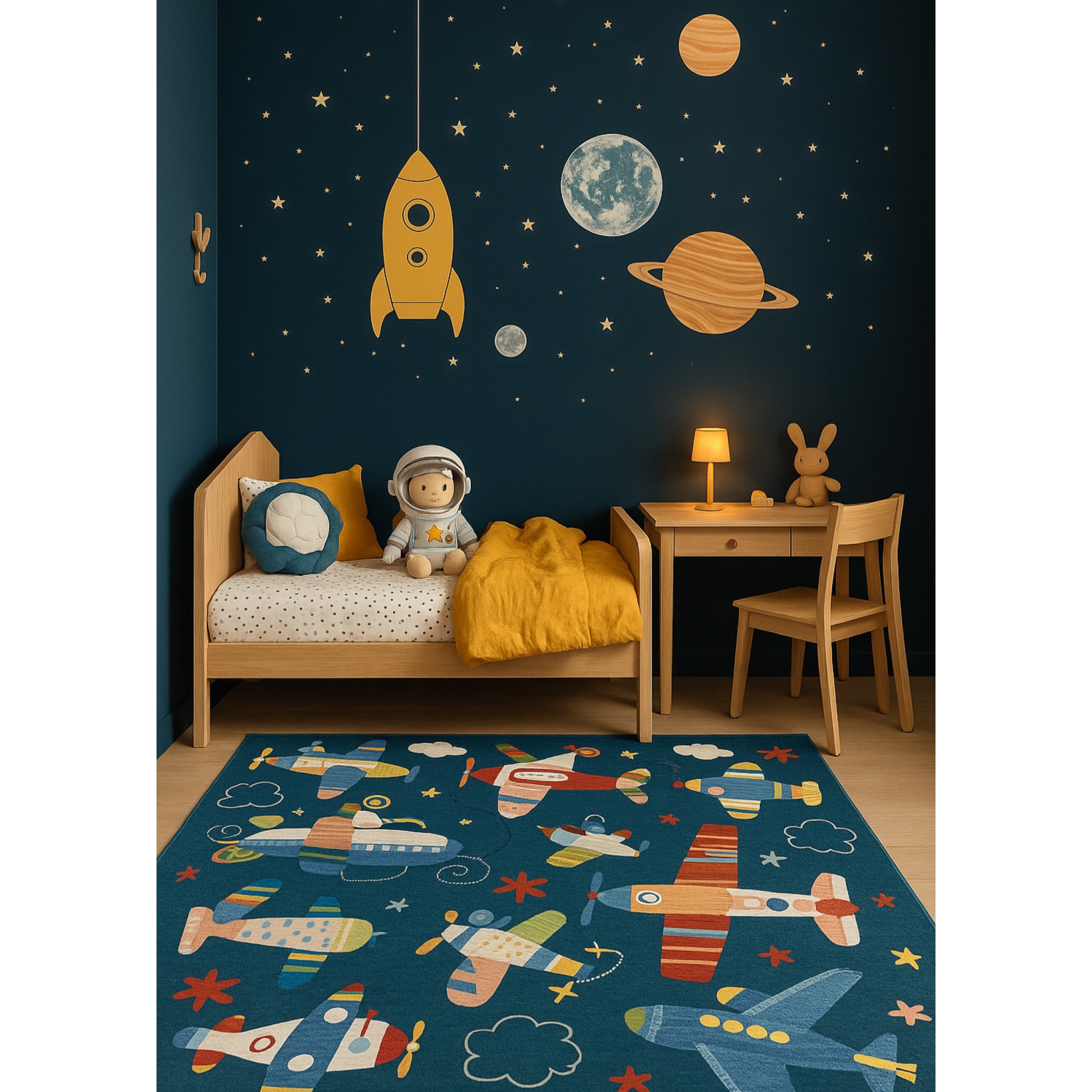 Rug Branch Maverick Contemporary Airplane Navy Blue Kids Area Rug
