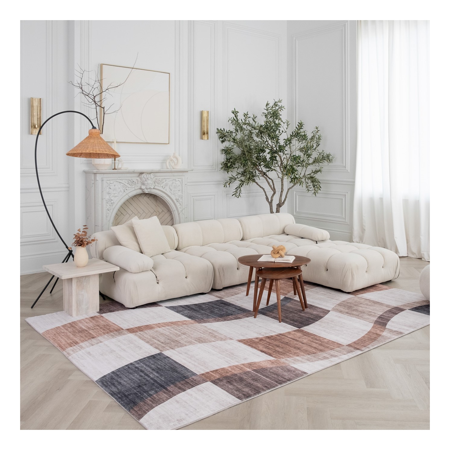 Rug Branch Theo Contemporary Checkered Brown/Beige Area Rug