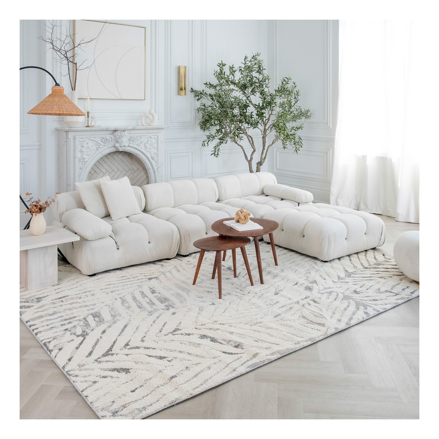 Rug Branch Neerja Contemporary Botanical Cream/Grey Indoor Area Rug