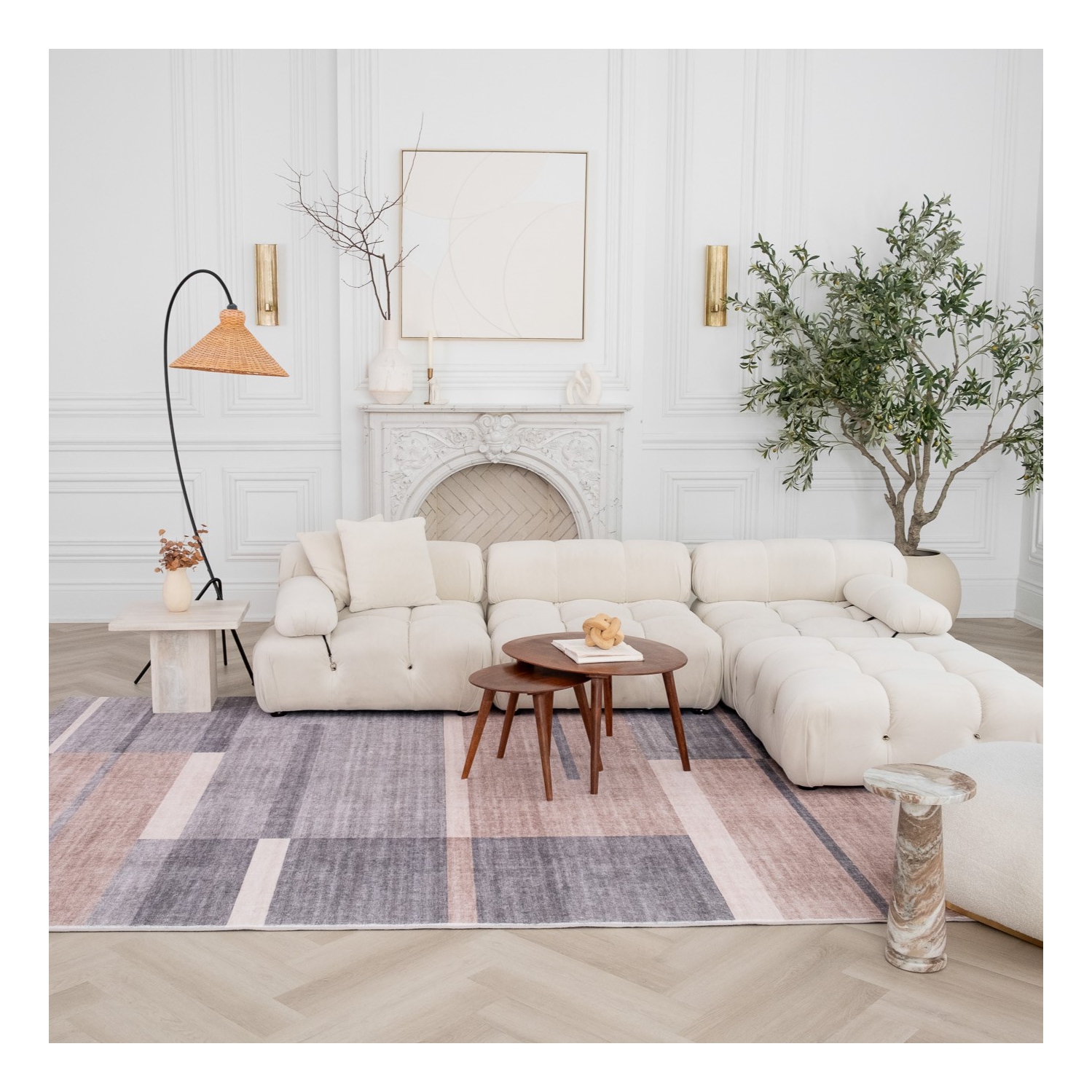 Tapis contemporain à motif géométrique brun/gris Milan