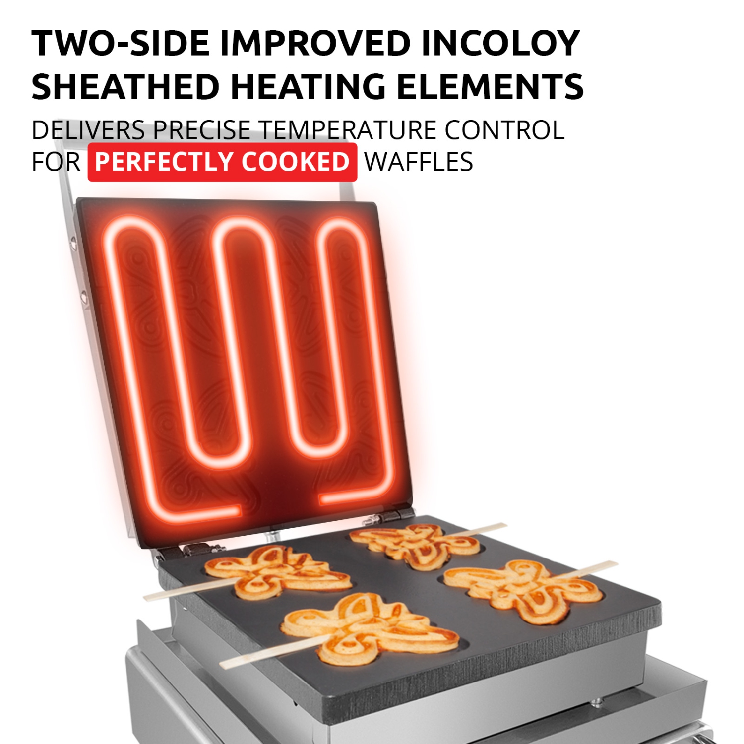 AP-510 Waffle Stick Maker | Butterfly-Shaped | 4 Pcs | Waffle on a Stick Iron | 110V