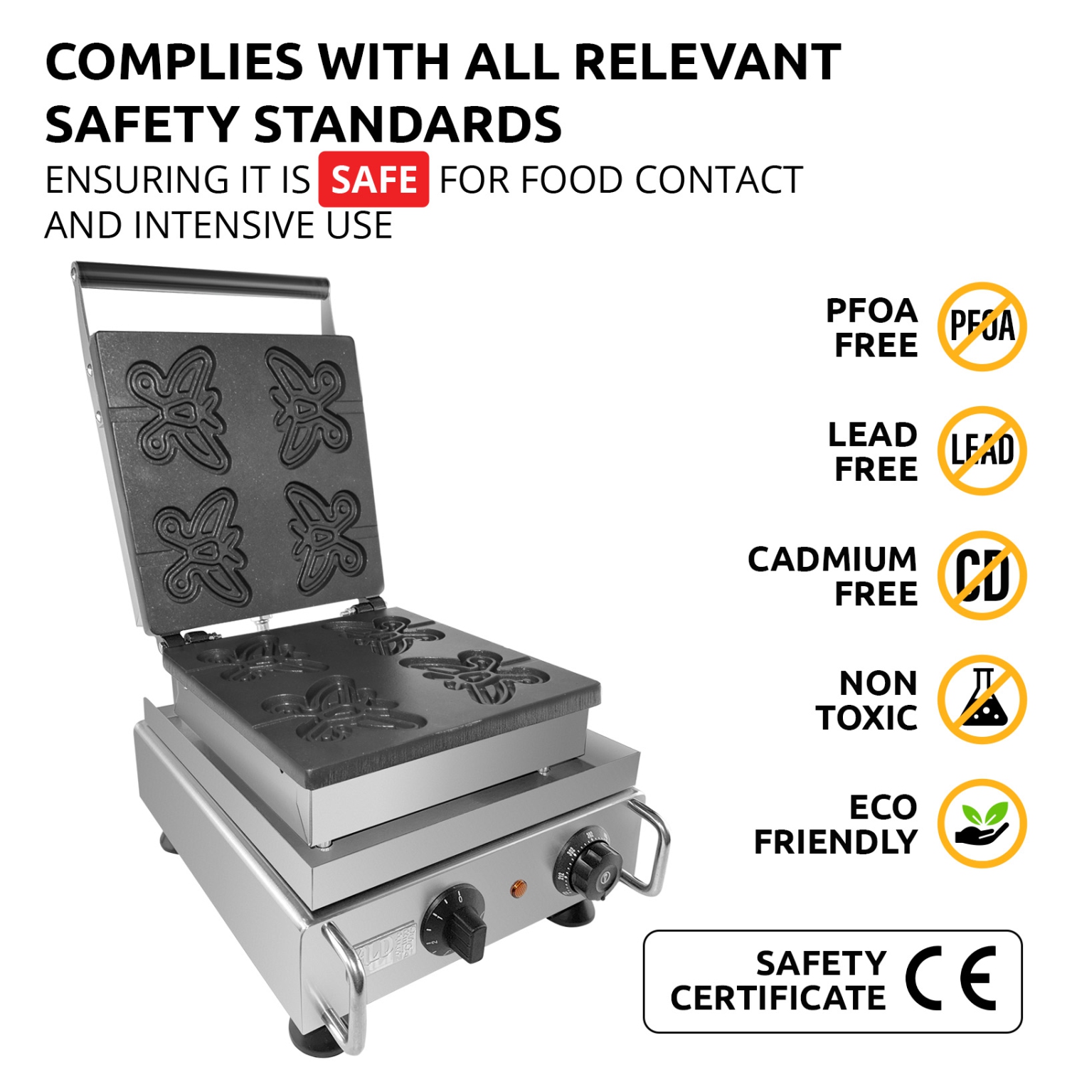 AP-510 Waffle Stick Maker | Butterfly-Shaped | 4 Pcs | Waffle on a Stick Iron | 110V