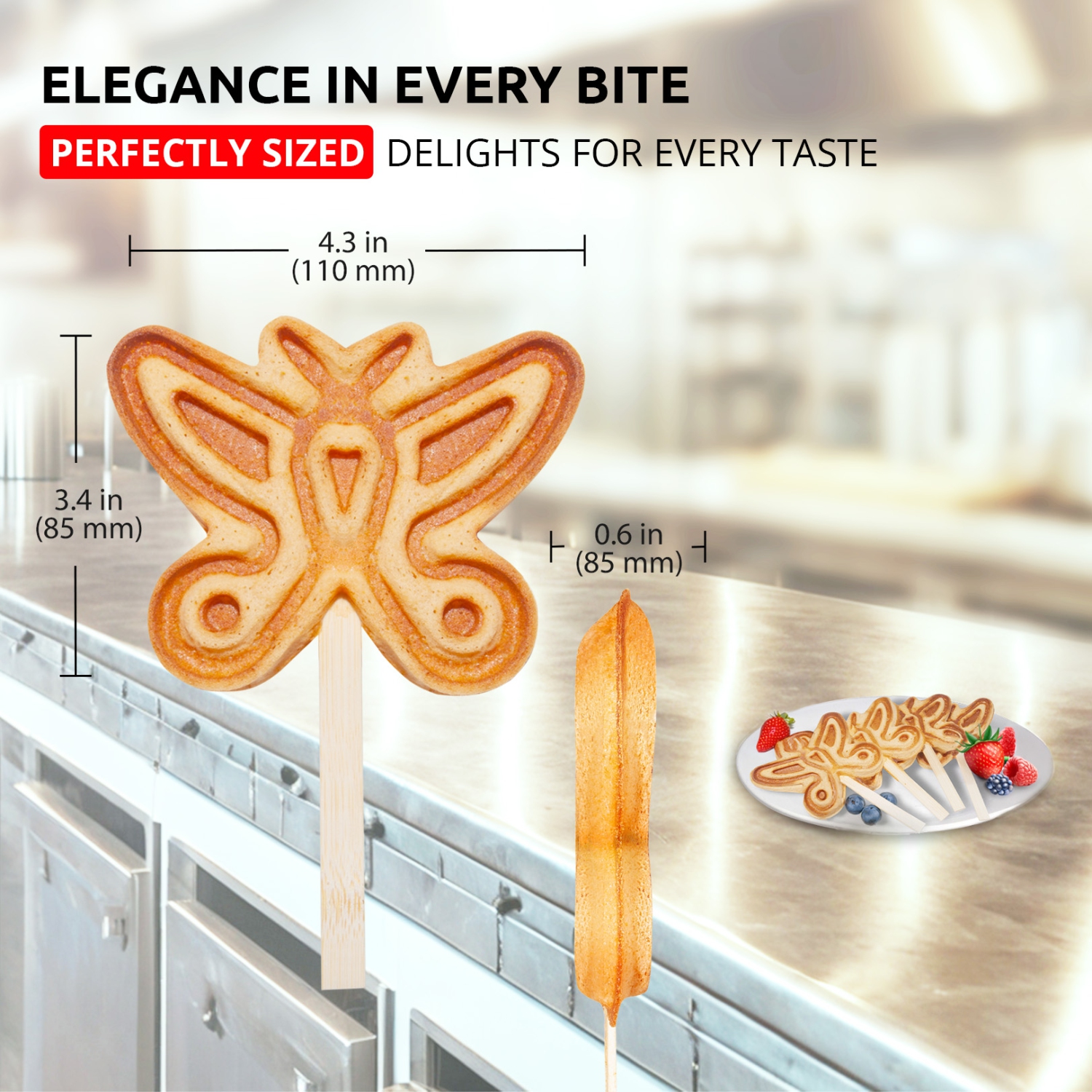 AP-510 Waffle Stick Maker | Butterfly-Shaped | 4 Pcs | Waffle on a Stick Iron | 110V