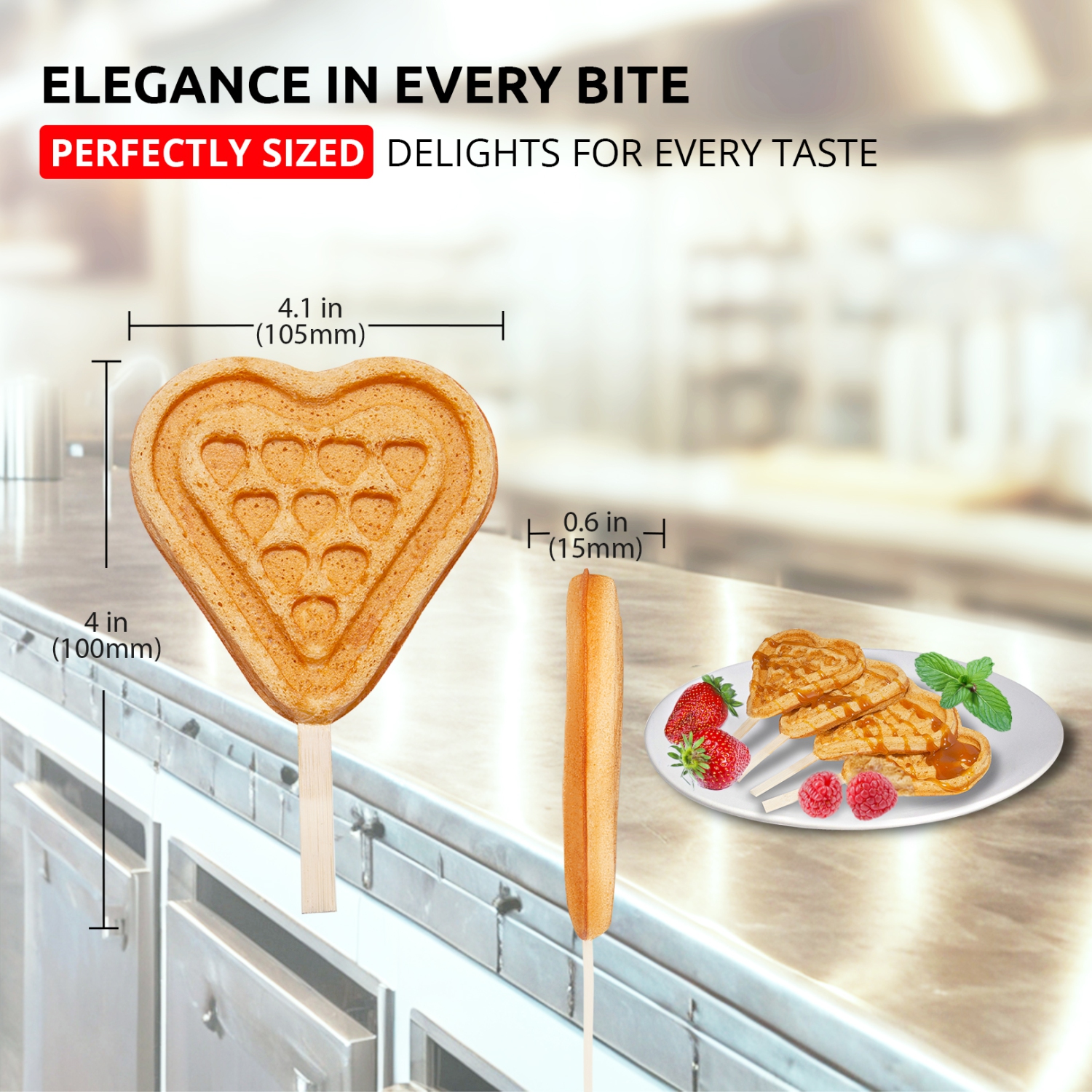 AP-511 Waffle Stick Maker | Heart Waffle Iron | Heart-Shaped Waffles on a Stick | 4 Pcs | 110V