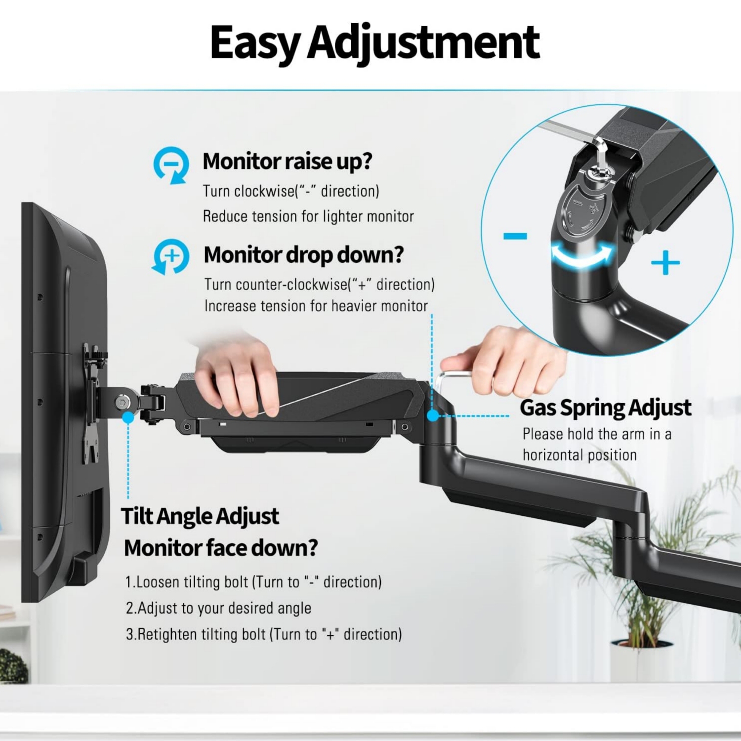 Triple Monitor Mount - Monitor Desk Mount for 3 Computer Screens Up to 27 inch, Triple Monitor Arm with Gas Spring, Heavy Duty Monitor Stand, Each
