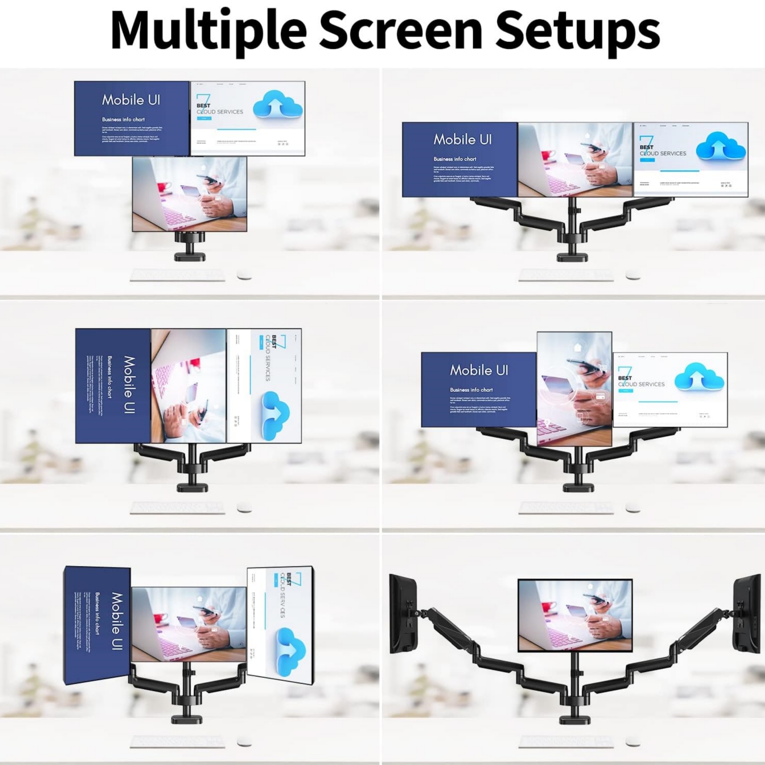 Triple Monitor Mount - Monitor Desk Mount for 3 Computer Screens Up to 27 inch, Triple Monitor Arm with Gas Spring, Heavy Duty Monitor Stand, Each