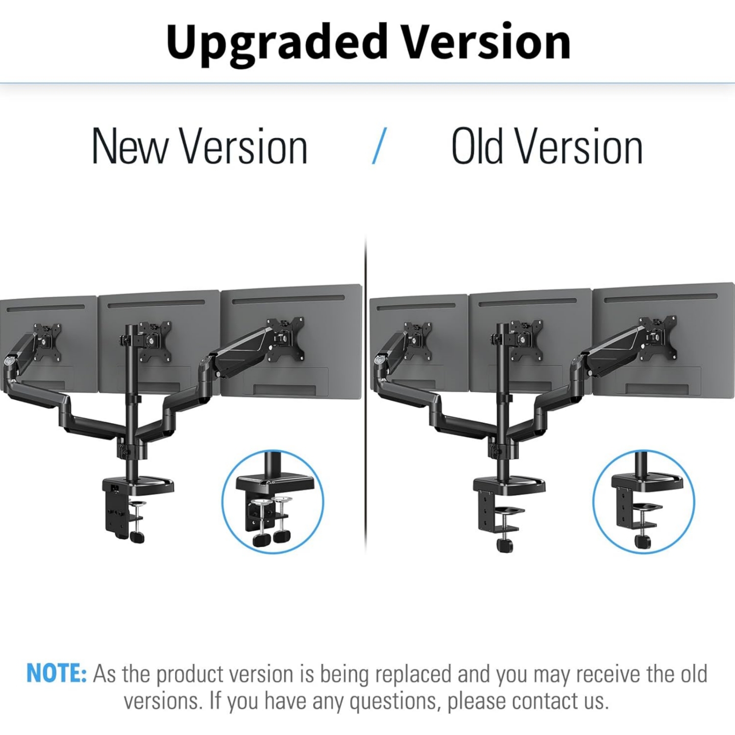 Triple Monitor Mount - Monitor Desk Mount for 3 Computer Screens Up to 27 inch, Triple Monitor Arm with Gas Spring, Heavy Duty Monitor Stand, Each
