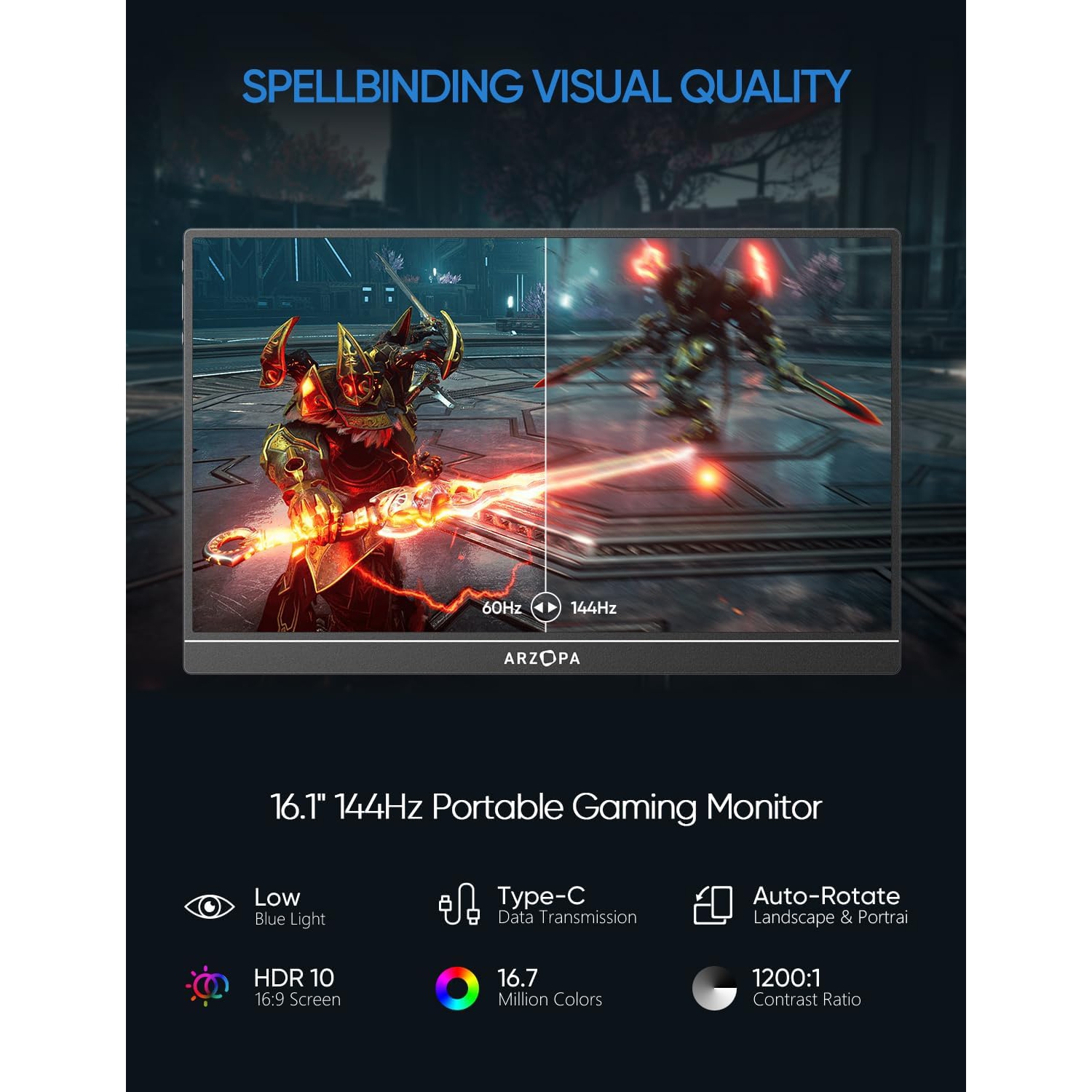 ARZOPA 16.1'' 144Hz FHD 1080P Portable Gaming Monitor with HDR - G1 Game