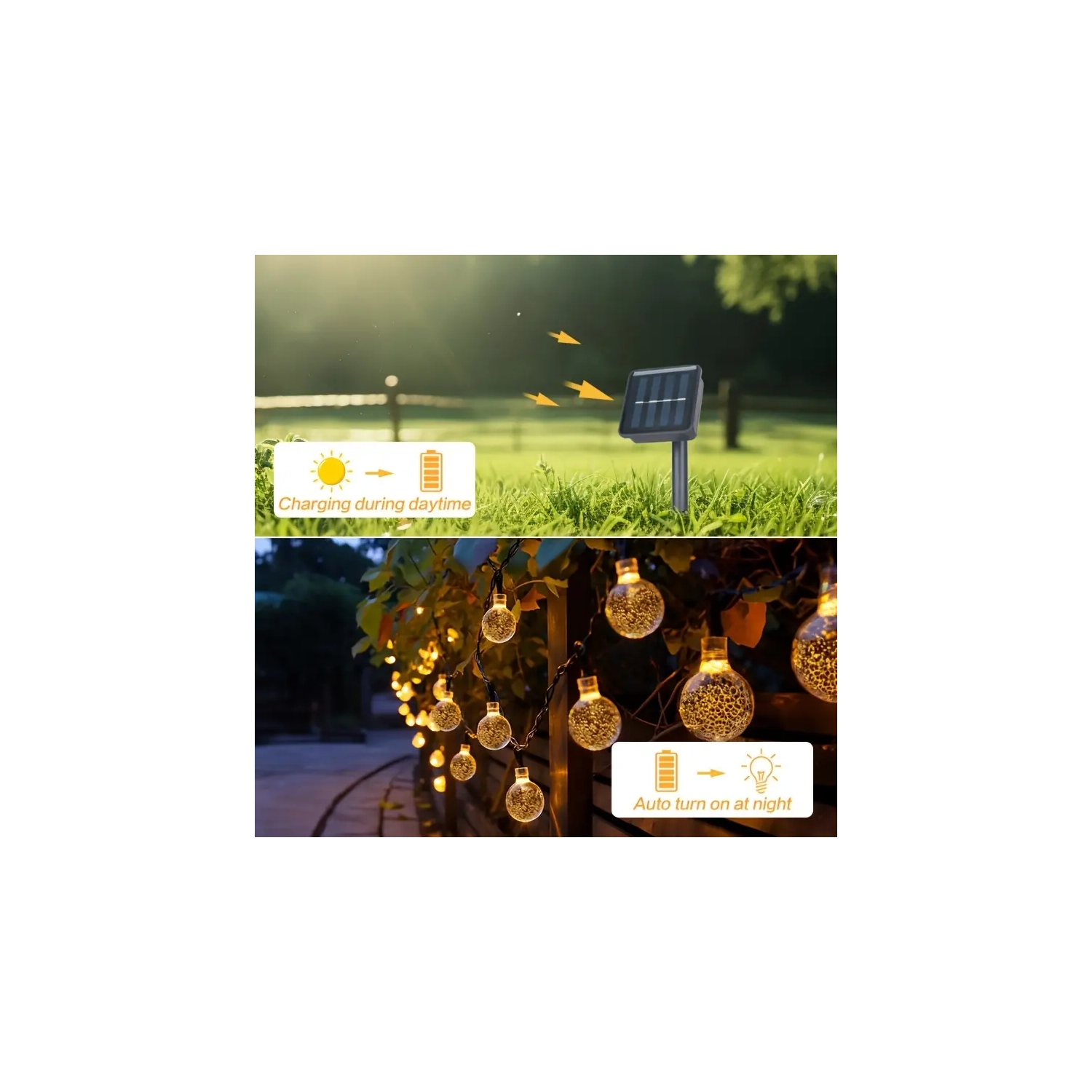 Solar Outdoor LED String Lights - 72ft 200 LED Crystal Globe, 8 Modes | Garden, Patio, Tree Decor