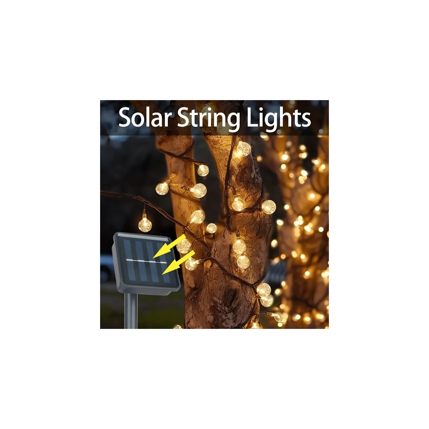 Solar Outdoor LED String Lights - 72ft 200 LED Crystal Globe, 8 Modes | Garden, Patio, Tree Decor