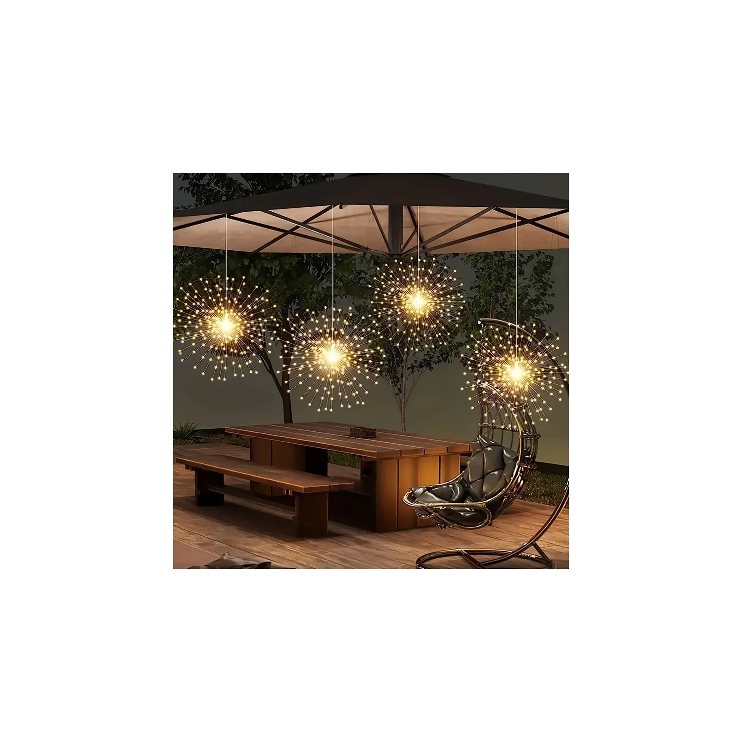 4 feux d'artifice solaires suspendus | 360 LED, 8 modes avec télécommande, extérieur étanche