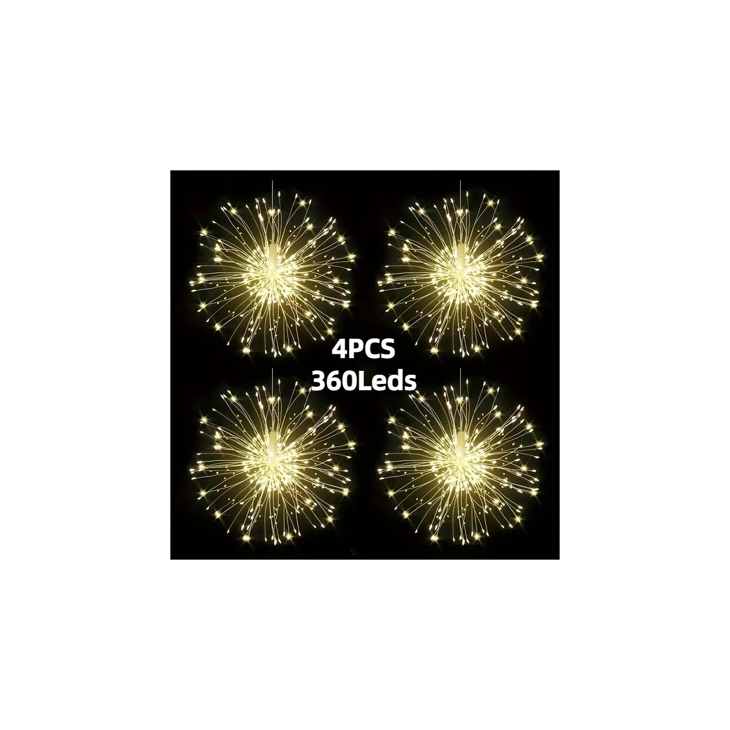4 feux d'artifice solaires suspendus | 360 LED, 8 modes avec télécommande, extérieur étanche