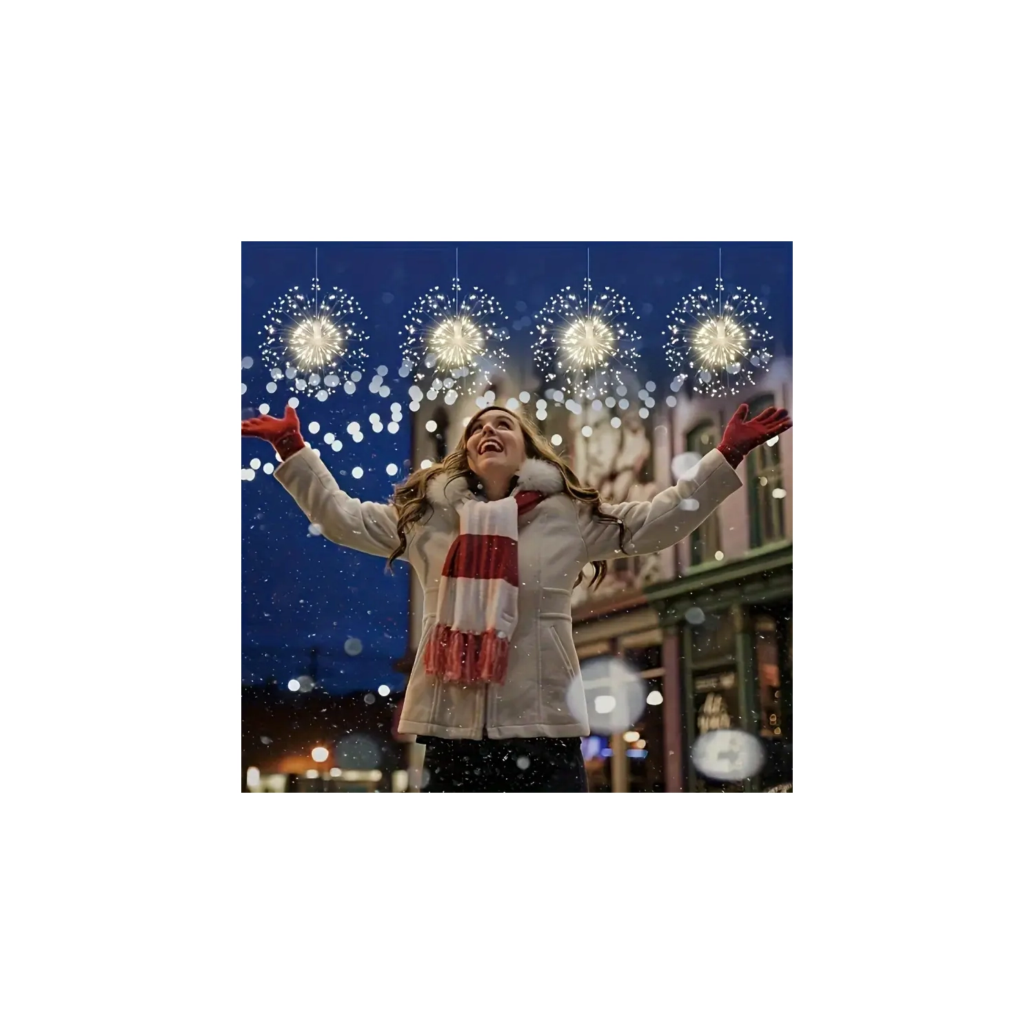 4 feux d'artifice solaires suspendus | 360 LED, 8 modes avec télécommande, extérieur étanche