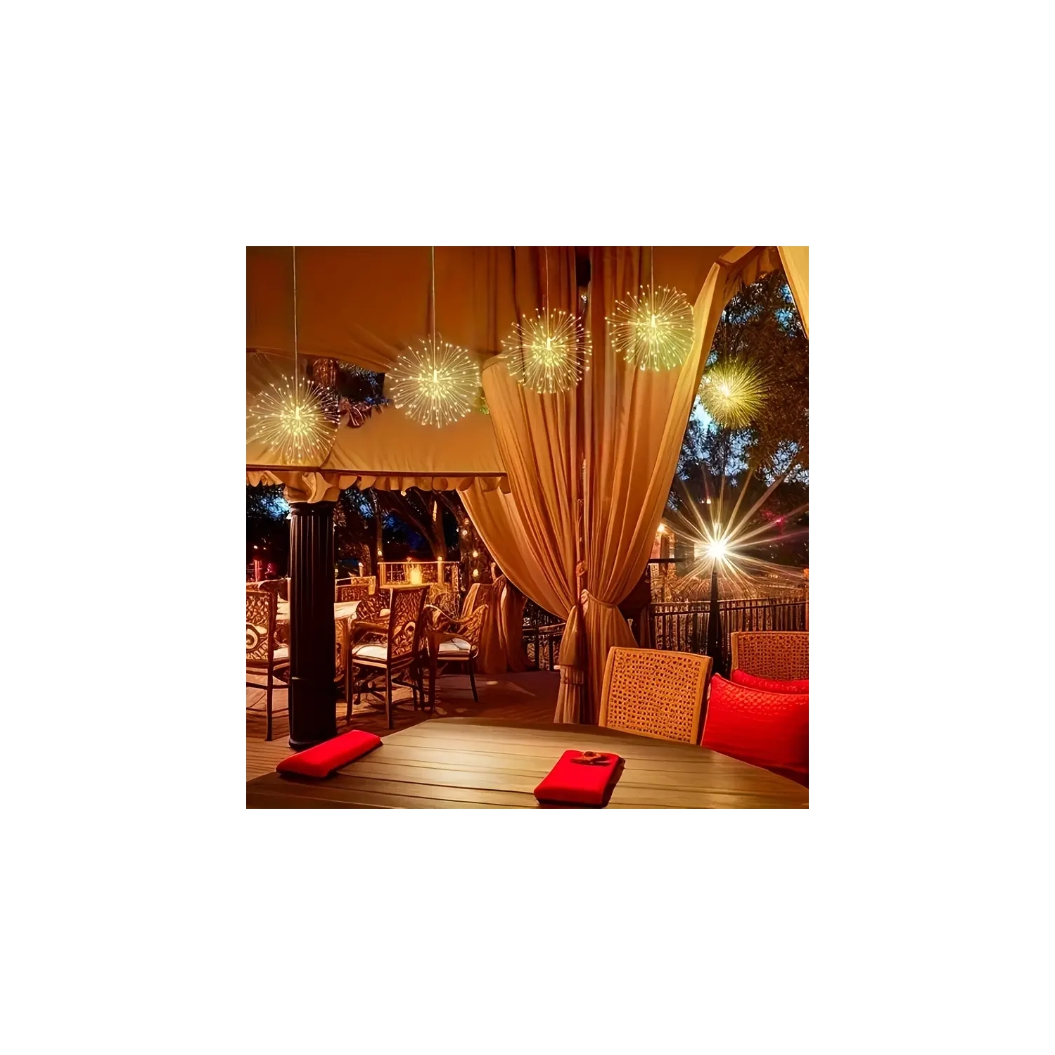 4 feux d'artifice solaires suspendus | 360 LED, 8 modes avec télécommande, extérieur étanche