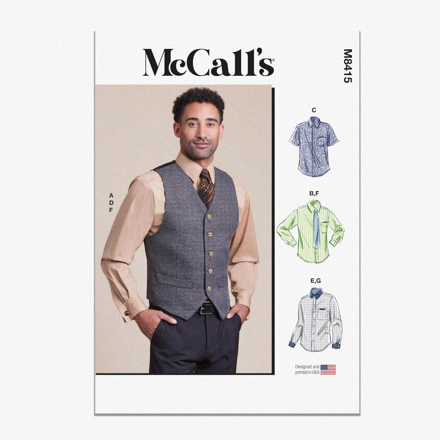 Gentleman's Stitch Kit: Vest, Bow Tie, Tie & Shirts Sewing Pattern (M8415) - Sizes S-M-L