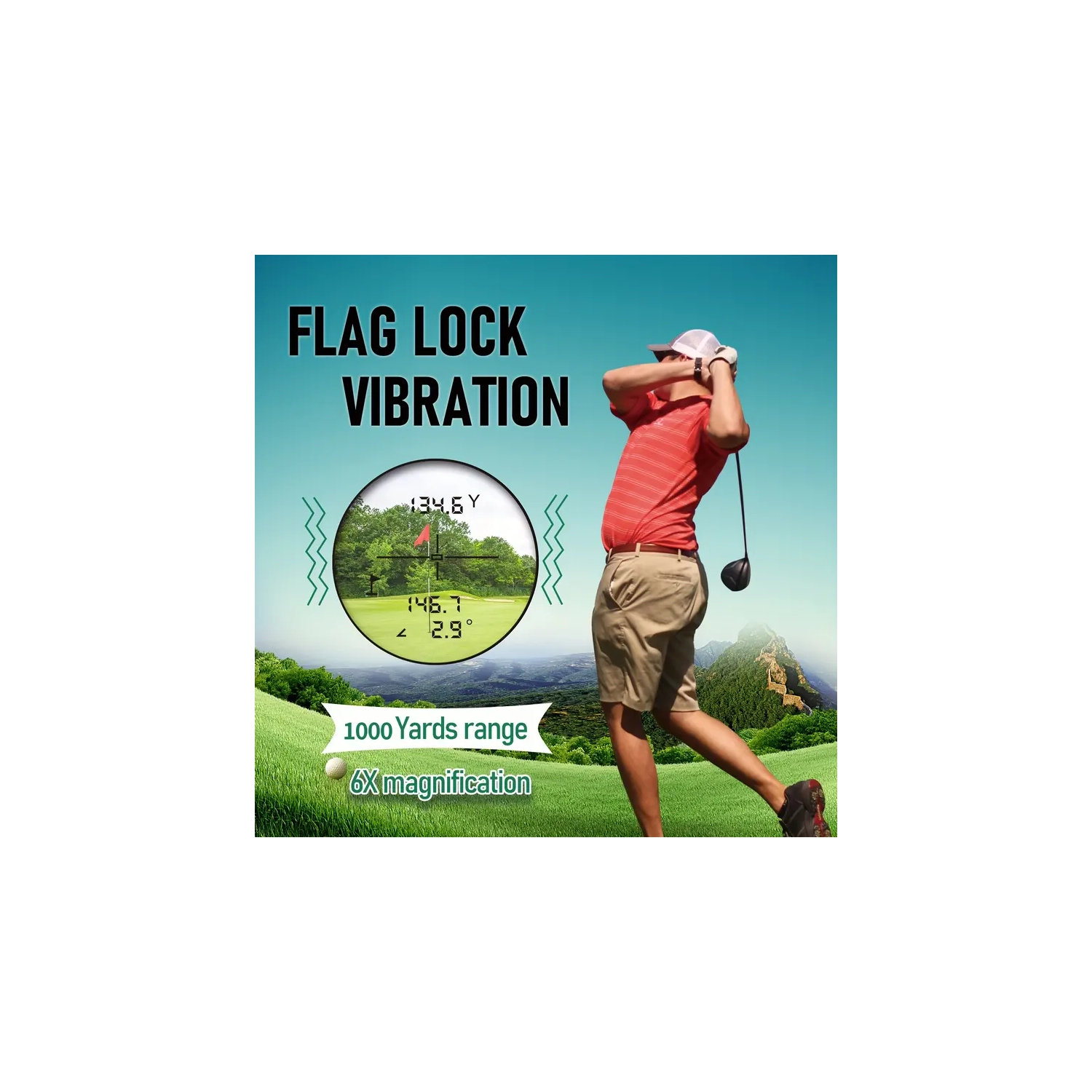 Télémètre de golf avec vibration de blocage de pente et de goupille | Laser 1000YDS, tournoi légal, batterie rechargeable