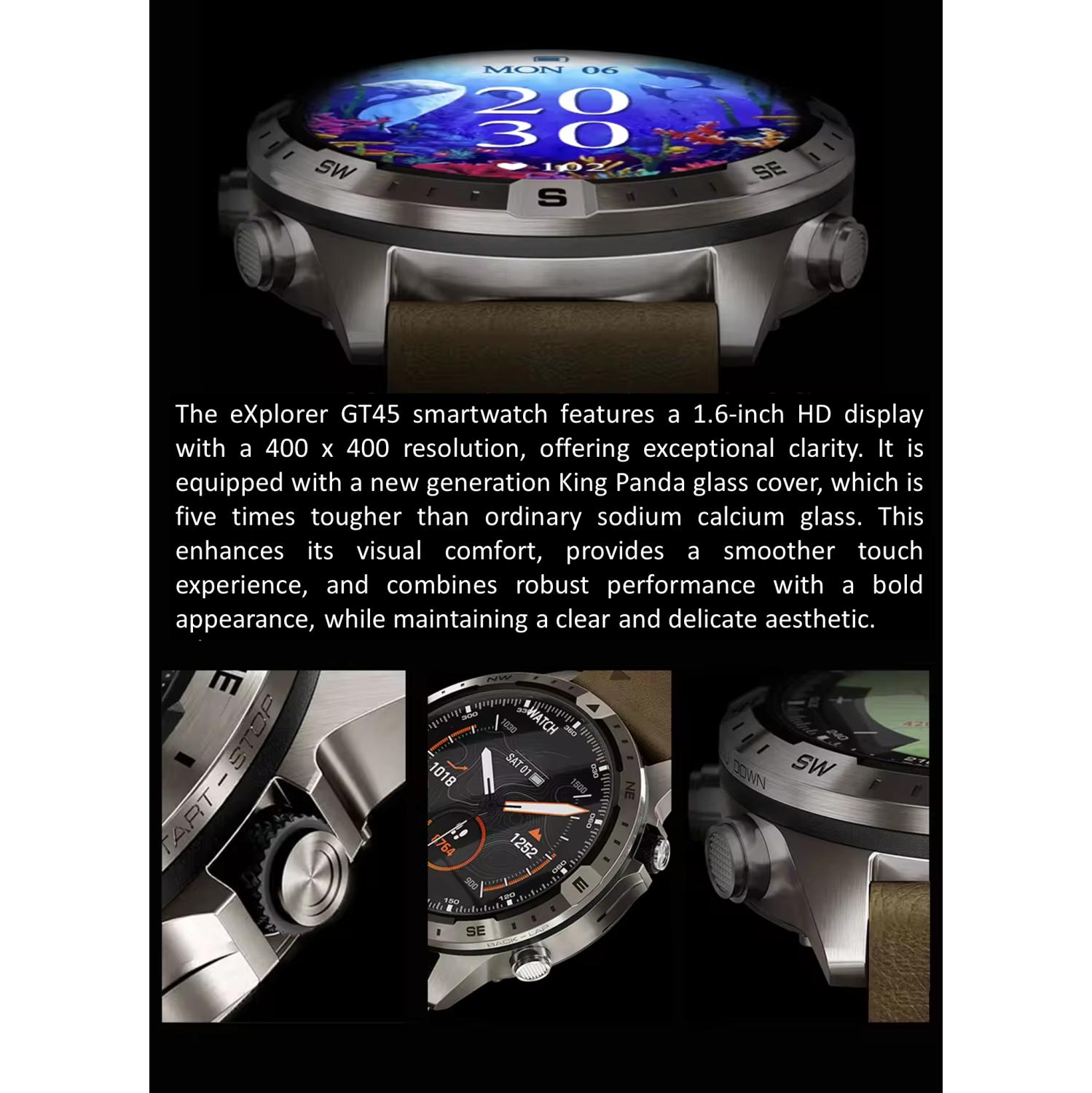 Explorer GT45 Smart Watch for Men 1.6" HD Display BT Call & Text Waterproof Sports Mode Pedometer Fitness Tracker smartwatch for Android iOS iPhone