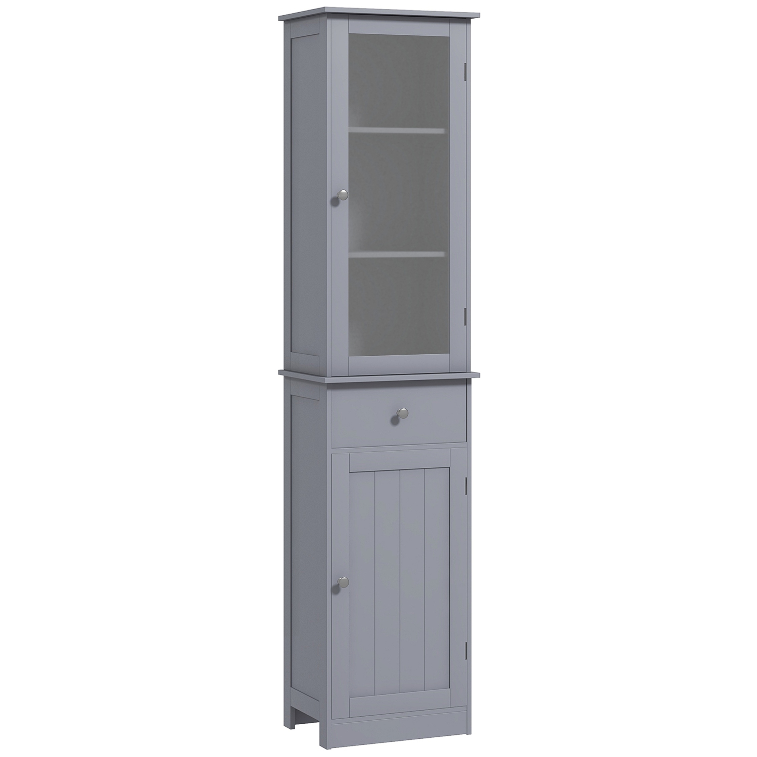 Armoire de rangement kleankin pour salle de bain avec tiroir, grande armoire pour salle de bain tour à linge avec tablettes réglables, gris