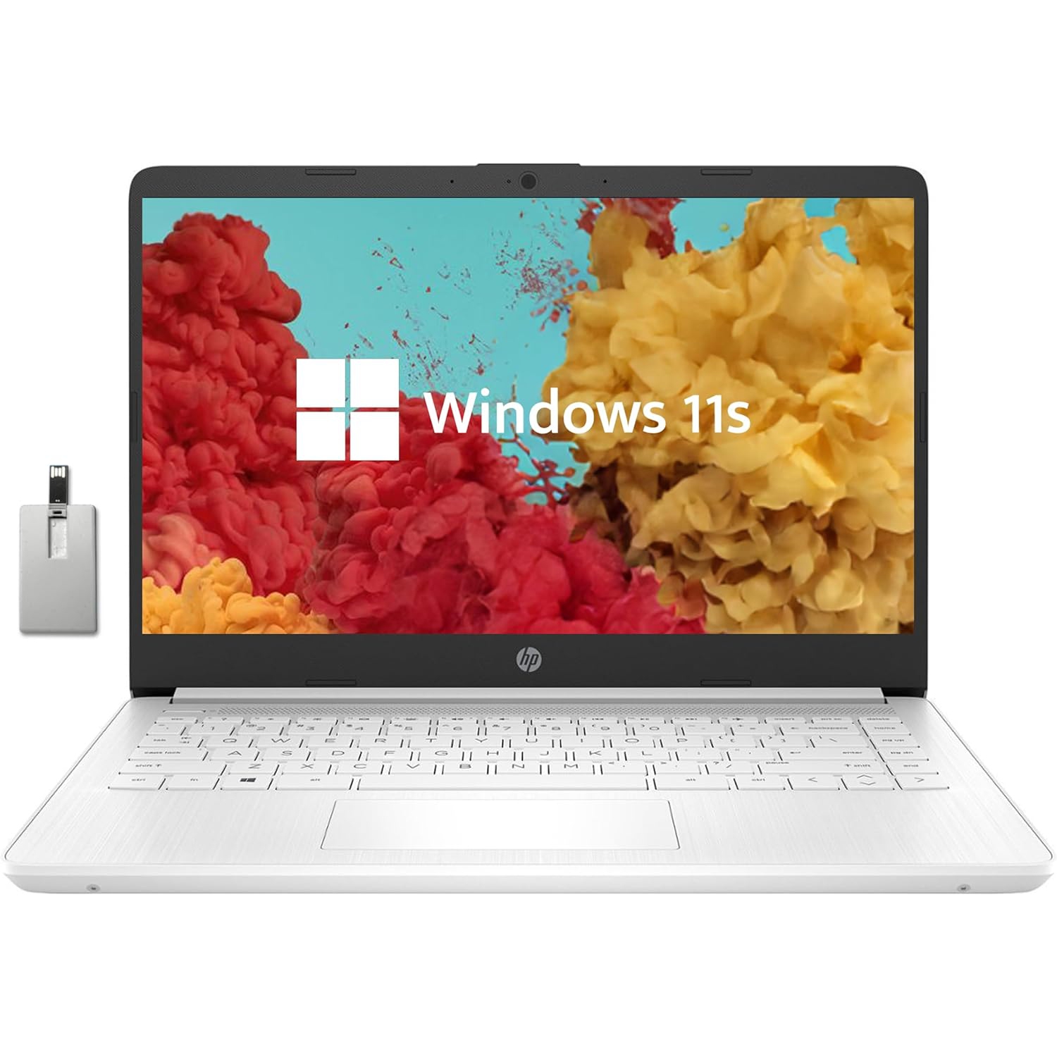HP Premium Stream 14" HD BrightView Laptop, Intel Celeron N4000, 64GB eMMC, 16GB RAM, Intel UHD Graphics, HD Webcam, 1 Year Office 365, HDMI, Win 11s, White, 32GB USB Card