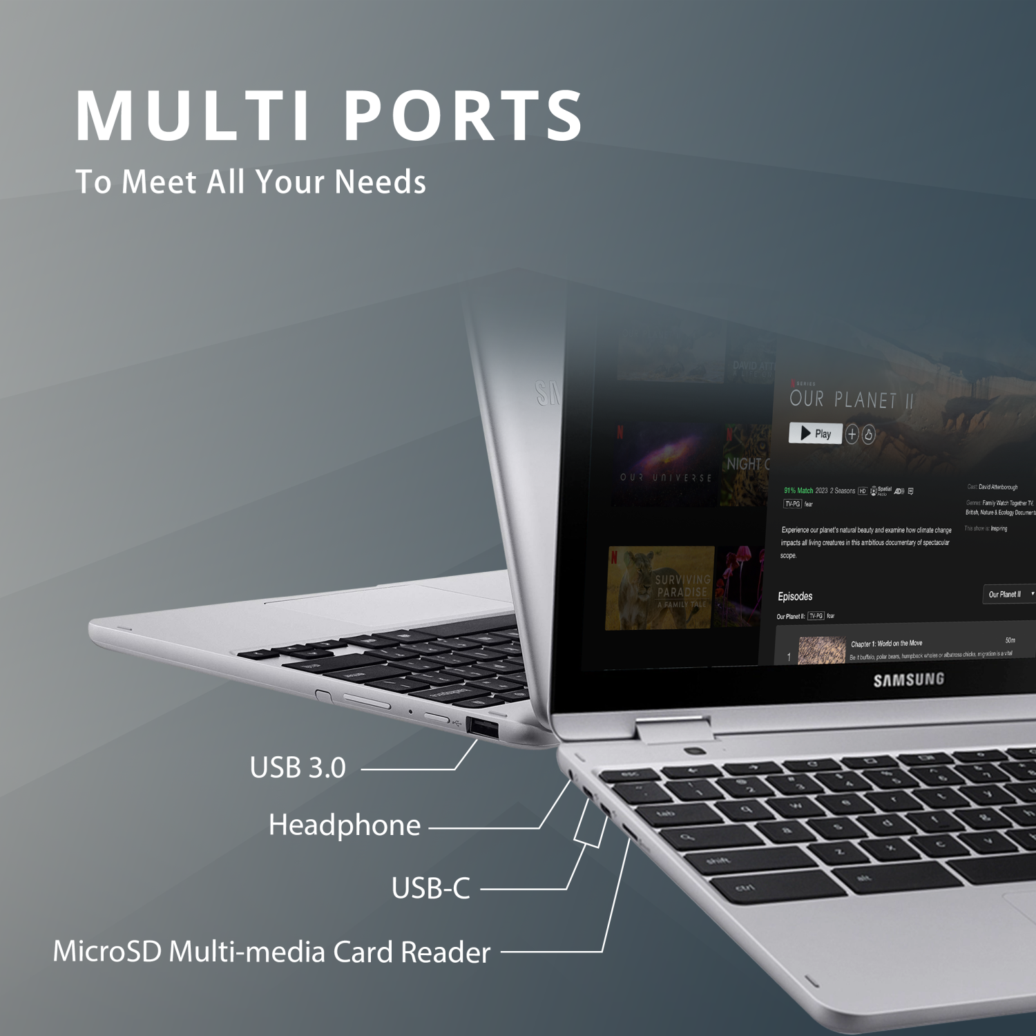 SAMSUNG Chromebook Plus V2 2-in-1 Touchscreen Laptop, 12.2" WUXGA Display, Intel Celeron 3965Y Processor, 64GB eMMC, 4GB RAM, Chrome OS, Light Titan,