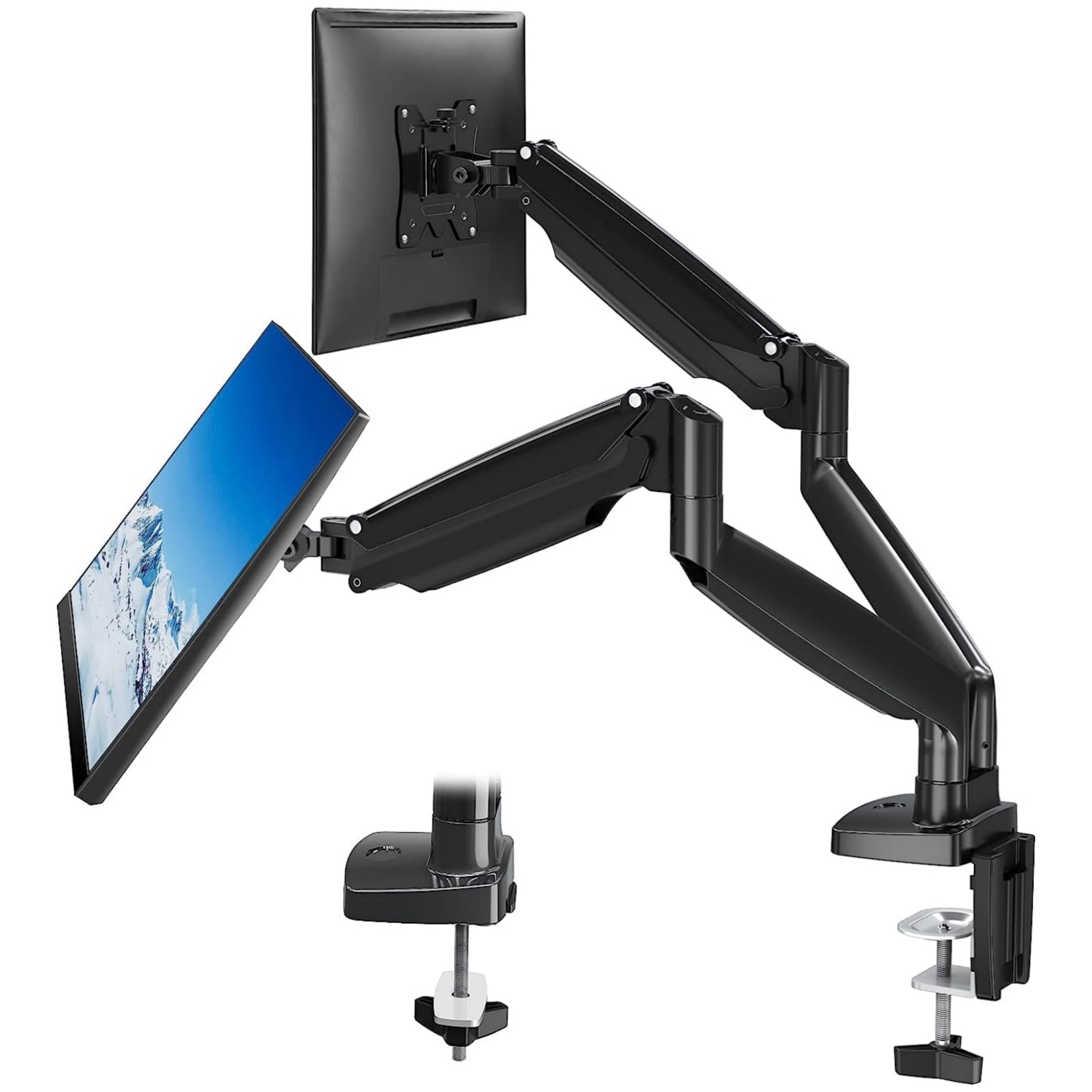 Dual Monitor Mount for 2 Max 35 inch Ultrawide Screen, Hold 6.6-30.9lbs, Full Motion Gas Spring Dual Monitor Desk Arm, Adjustable Heavy Duty Monitor Stand, VESA Bracket