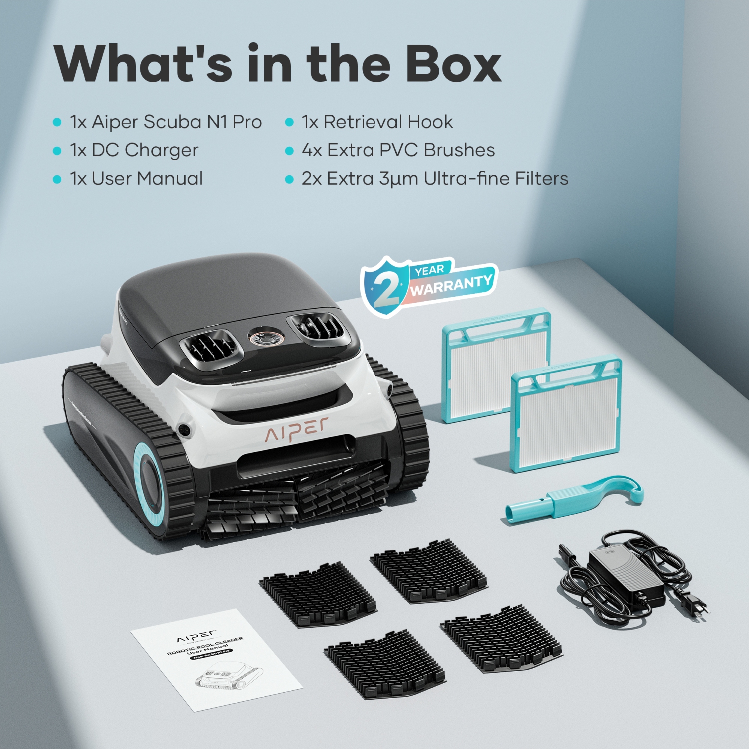 Aiper Scuba N1 Pro - aspirateur robot sans fil pour piscine creusée jusqu'à 2150&nbsp;pi², aspirateur de piscine avec capteurs à infrarouges - Blanc