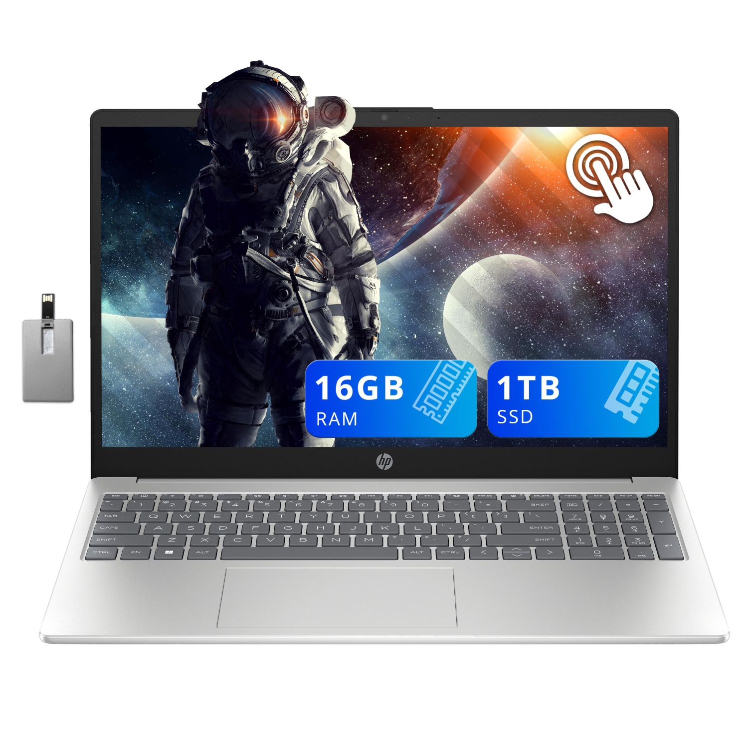 HP Essential 15 Laptop, 15.6" HD Touchscreen, Intel Core i3-1215U, 1TB PCIe M.2 SSD, 16GB DDR4 RAM, Webcam, HDMI, Wi-Fi, Windows 11 Home, Silver