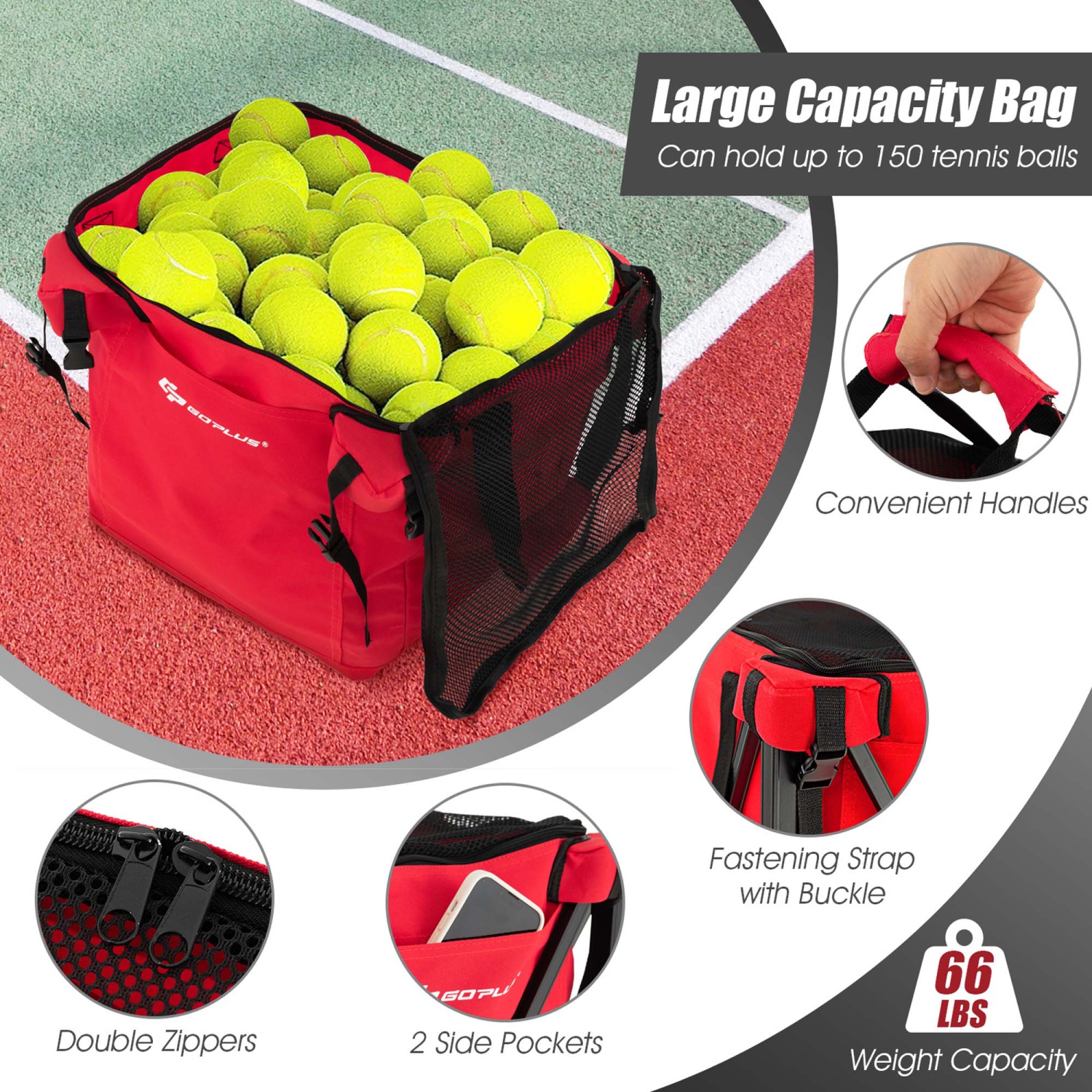 Goplus Foldable Tennis Ball Hopper Basket Portable Travel Teaching Cart with Wheels & Bag
