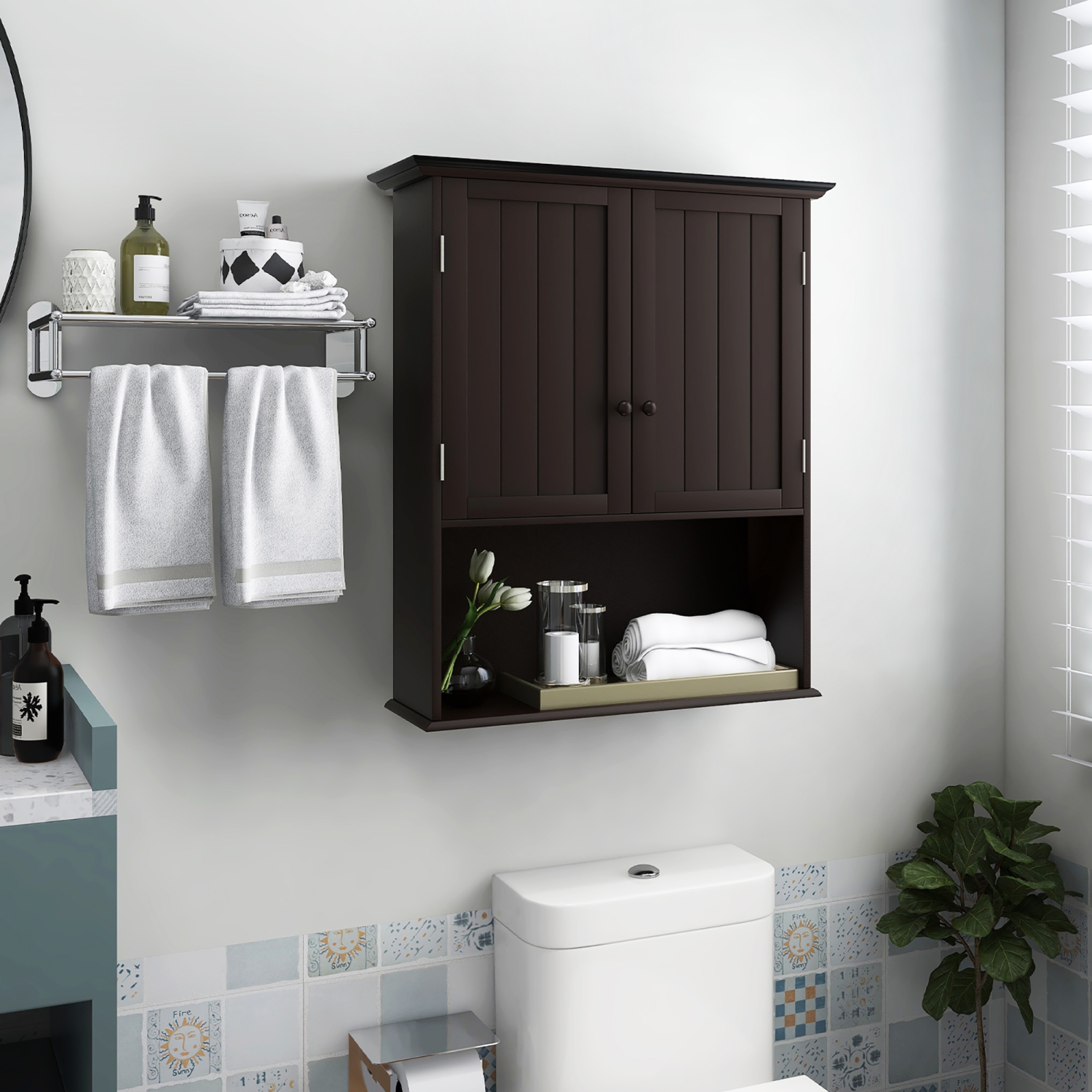 Meuble de rangement mural en bois pour armoire de salle de bain de Costway