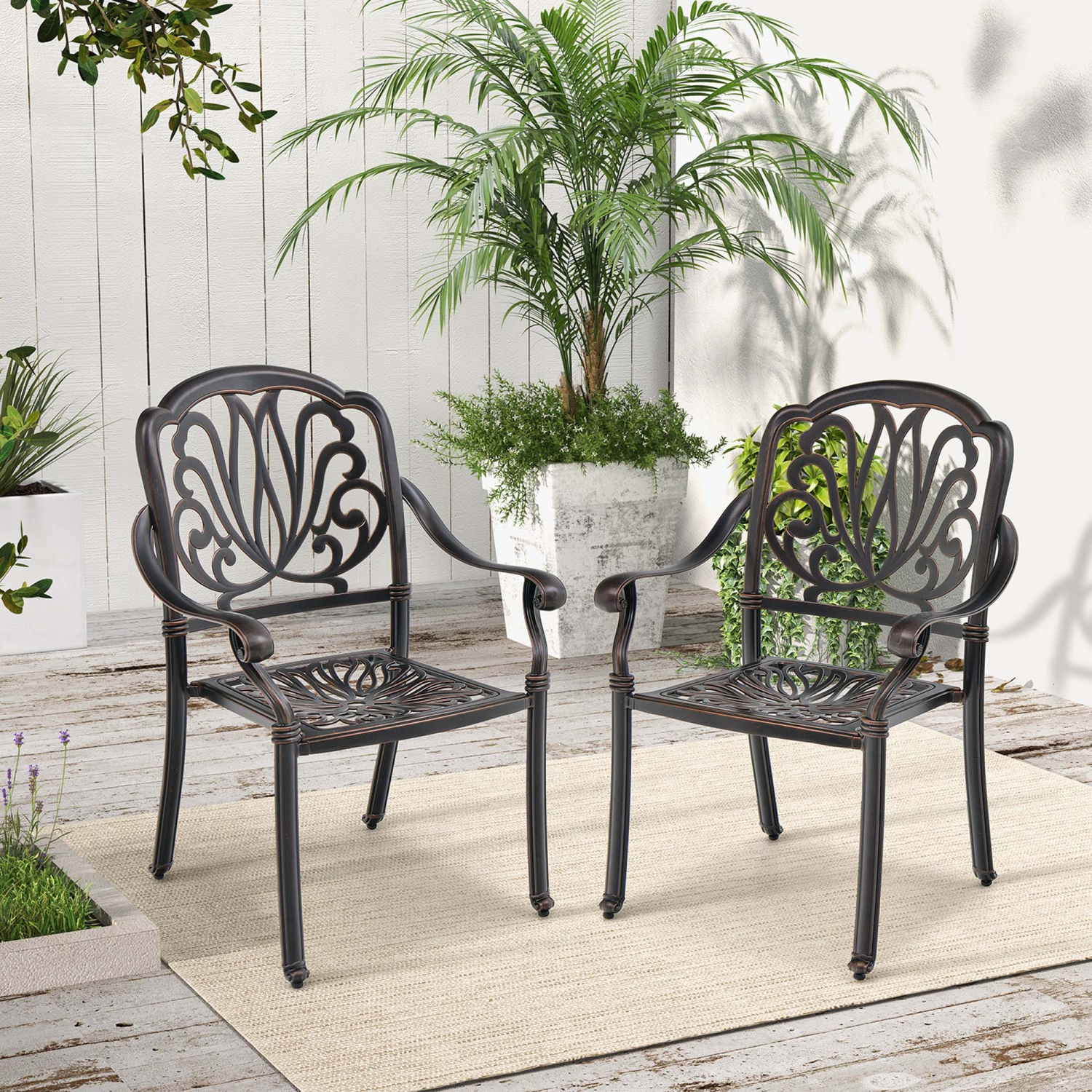 Chaises de patio empilables en aluminium moulé avec accoudoirs 2pcs de Costway