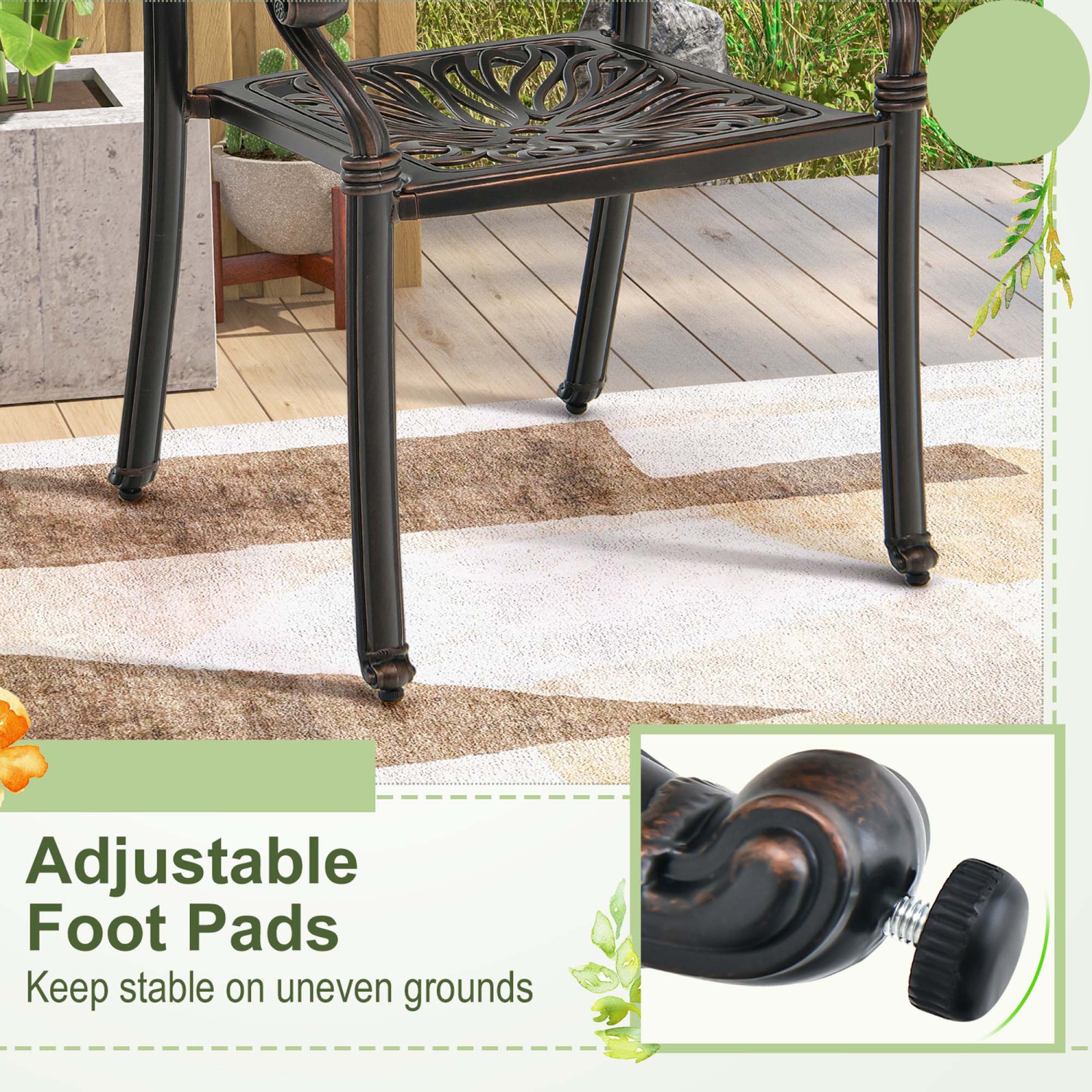 Chaises de patio empilables en aluminium moulé avec accoudoirs 2pcs de Costway